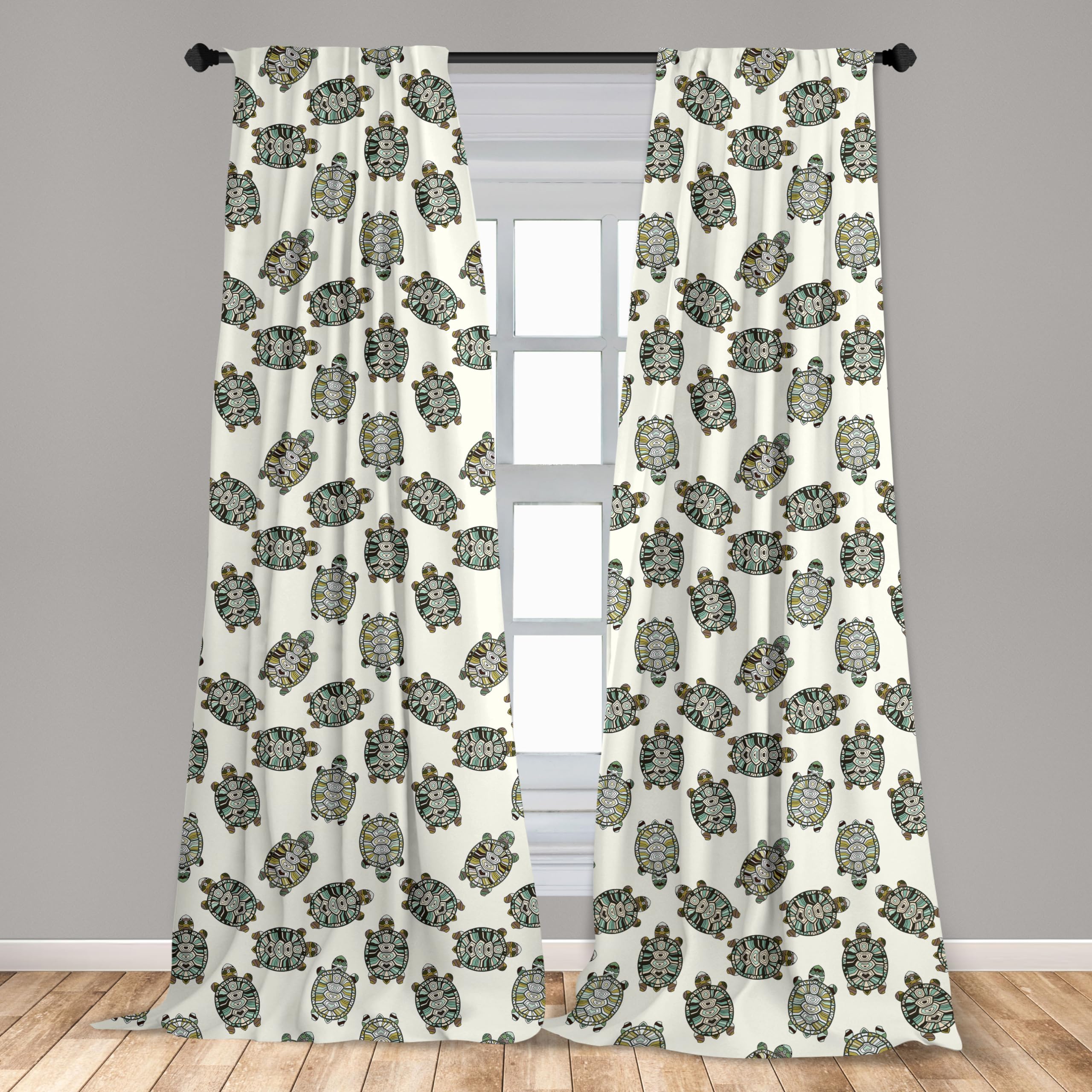 Ambesonne Turtle Window Curtains - Tortoise Pattern with Geometric Designs, Ocean Wildlife Cartoon Print, Lightweight Blackout Drapes 2-Panel Set (28