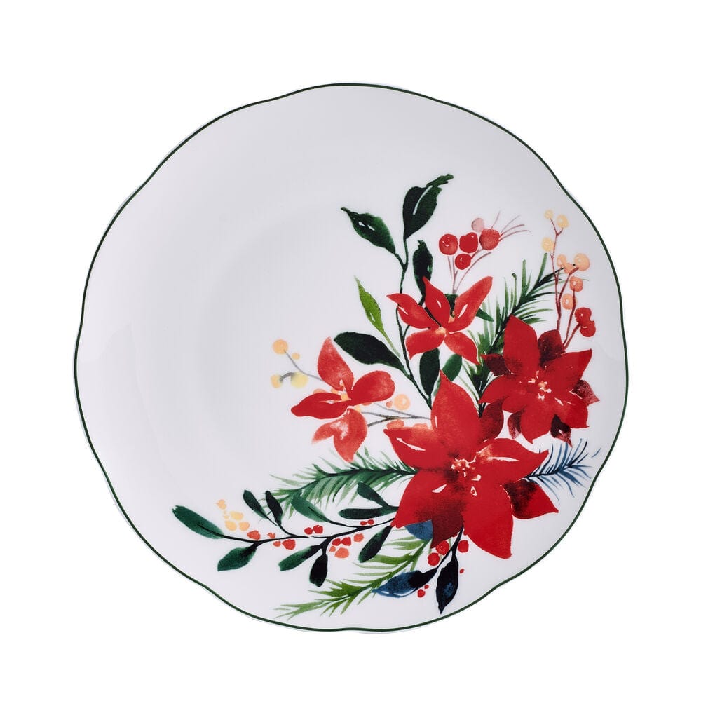 Merry Poinsettia 12-Piece Dinnerware Set - Service for 4 People - Elegant Holiday Tableware for Christmas Dinner & Festive Gatherings