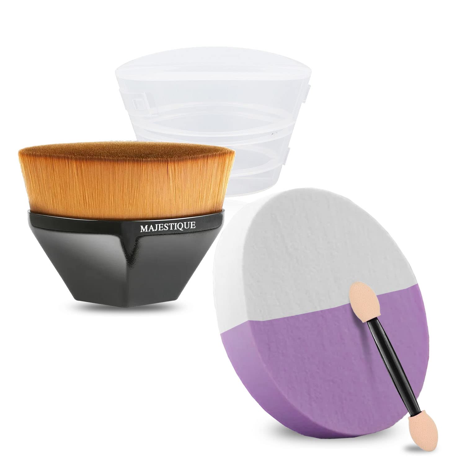 Majestique Premium Magic Foundation Brush & Makeup Sponge Set - Professional Blending Sponge for Liquid, Powder & Cream Makeup - Soft Kabuki Brush for Flawless Foundation & Blush Application - Perfect for Women & Girls (Pack of 2) | Ideal for Daily Makeup Routine, Travel & Professional Makeup Kits