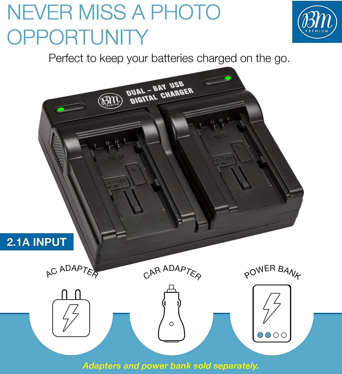 BM Premium 2-Pack BP-727 Replacement Batteries with Dual Charger for Canon Vixia HFR Series Camcorders (HFR80, HFR82, HFR800, HFR70, HFR72, HFR700, HFR32, HFR300, HFR40, HFR42, HFR400, HFR50, HFR52, HFR500, HFR60, HFR62, HFR600) - Perfect for Travel, Vlogging & Extended Shooting Sessions