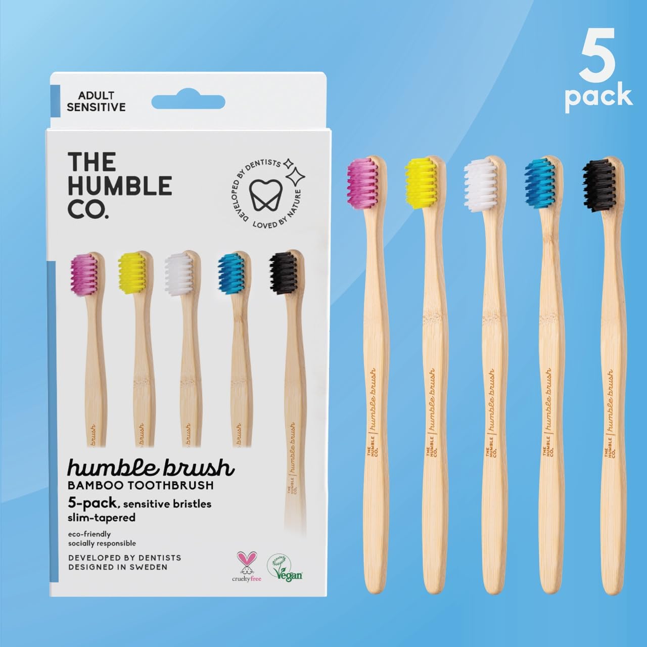 The Humble Co. Bamboo Toothbrushes (5 Pack) - Eco-Friendly BPA-Free Toothbrushes with Ultra Soft Bristles for Superior Oral Care, Dental Hygiene & Gum Health | Perfect for Travel, Home & Sustainable Living