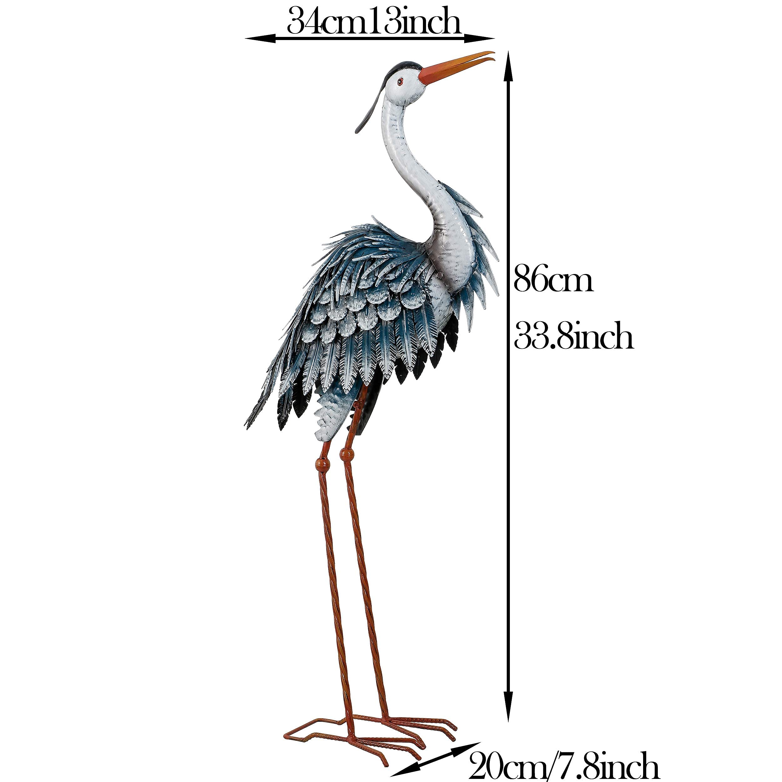Large Metal Blue Heron Statues for Outdoor & Indoor Decor - Set of 2 (37-40.7