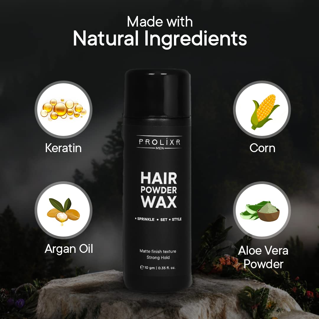 Prolixr Hair Volumizing Powder Wax 10gm - 24 Hour Strong Hold Matte Finish Styling Powder for Men | 100% Natural & Safe | Restylable Hair Wax | Perfect for Daily Use, Special Occasions & Travel