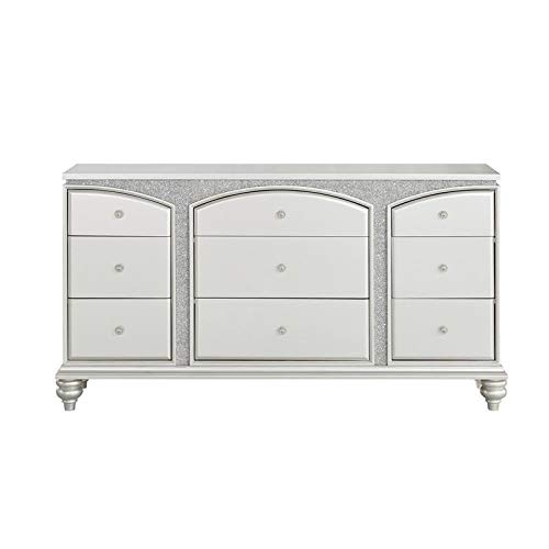 Acme Maverick 9-Drawer Wooden Dresser in White Platinum - Modern Bedroom Storage Solution for Clothes & Accessories