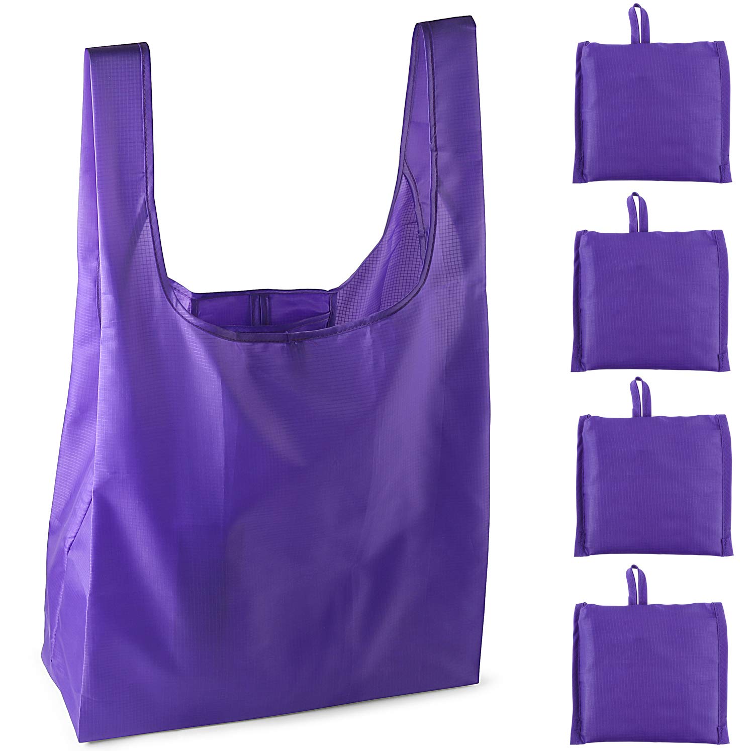 Eco-Friendly Reusable Grocery Bags - Foldable Ripstop Polyester Shopping Tote with Attached Pouch | Washable, Durable & Lightweight (Purple) | Perfect for Groceries, Farmers Markets & Sustainable Shopping