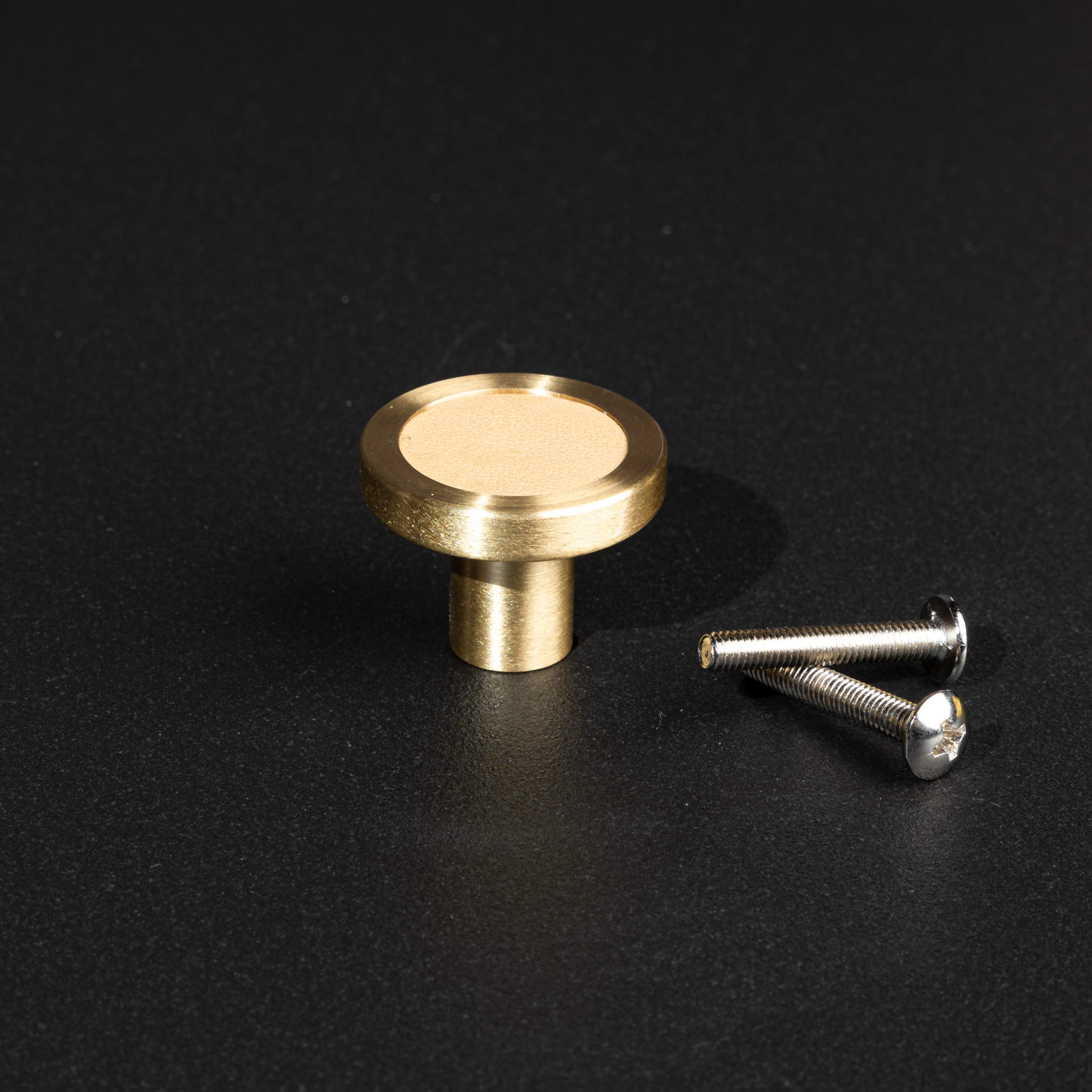 Gold Kitchen Cabinet Handles & Drawer Knobs - Brass Pulls for Cupboard, Bedroom, Bathroom - Durable Cabinet Hardware (Khaki Leather) - Perfect for Modern Home & Office Decor
