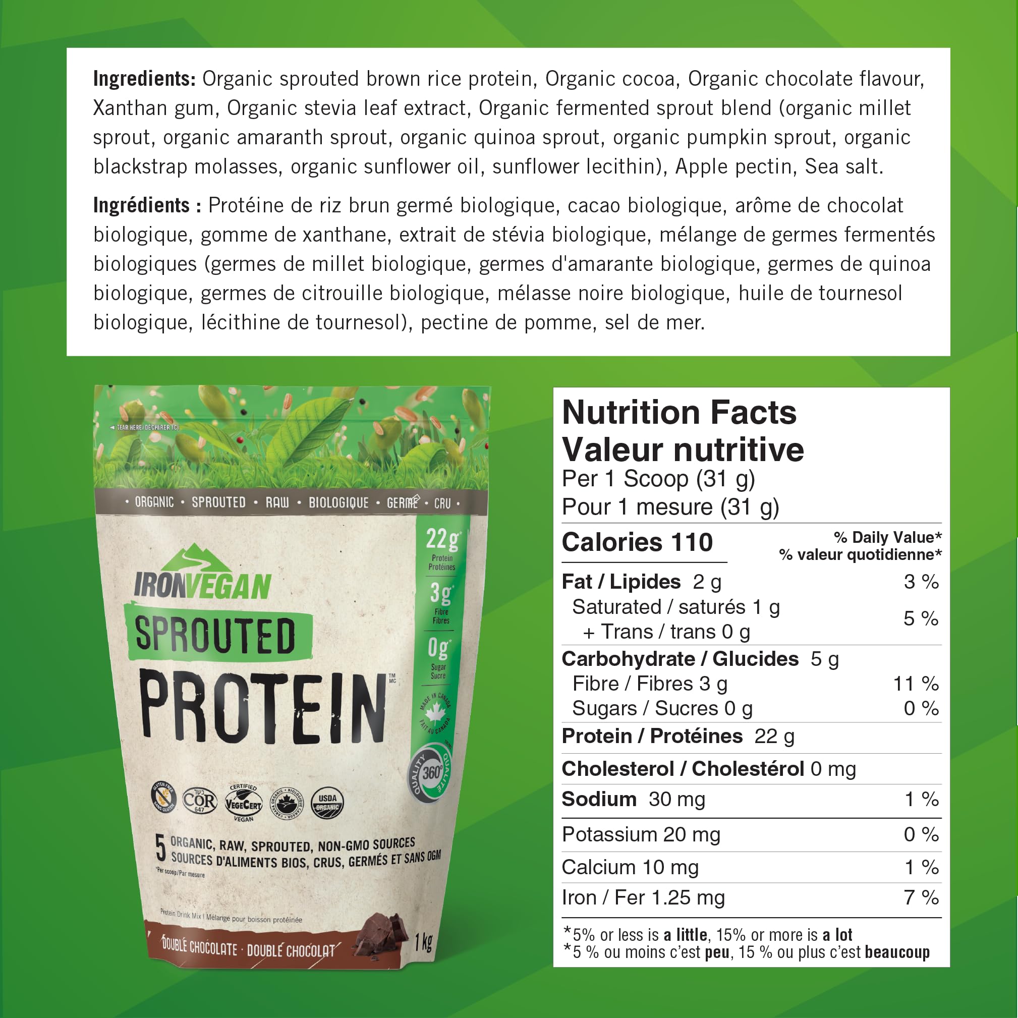 Organic Sprouted Chocolate Protein Powder - 1000g | Plant-Based Vegan Protein for Muscle Recovery & Weight Loss | Perfect for Smoothies, Baking & Post-Workout Shakes