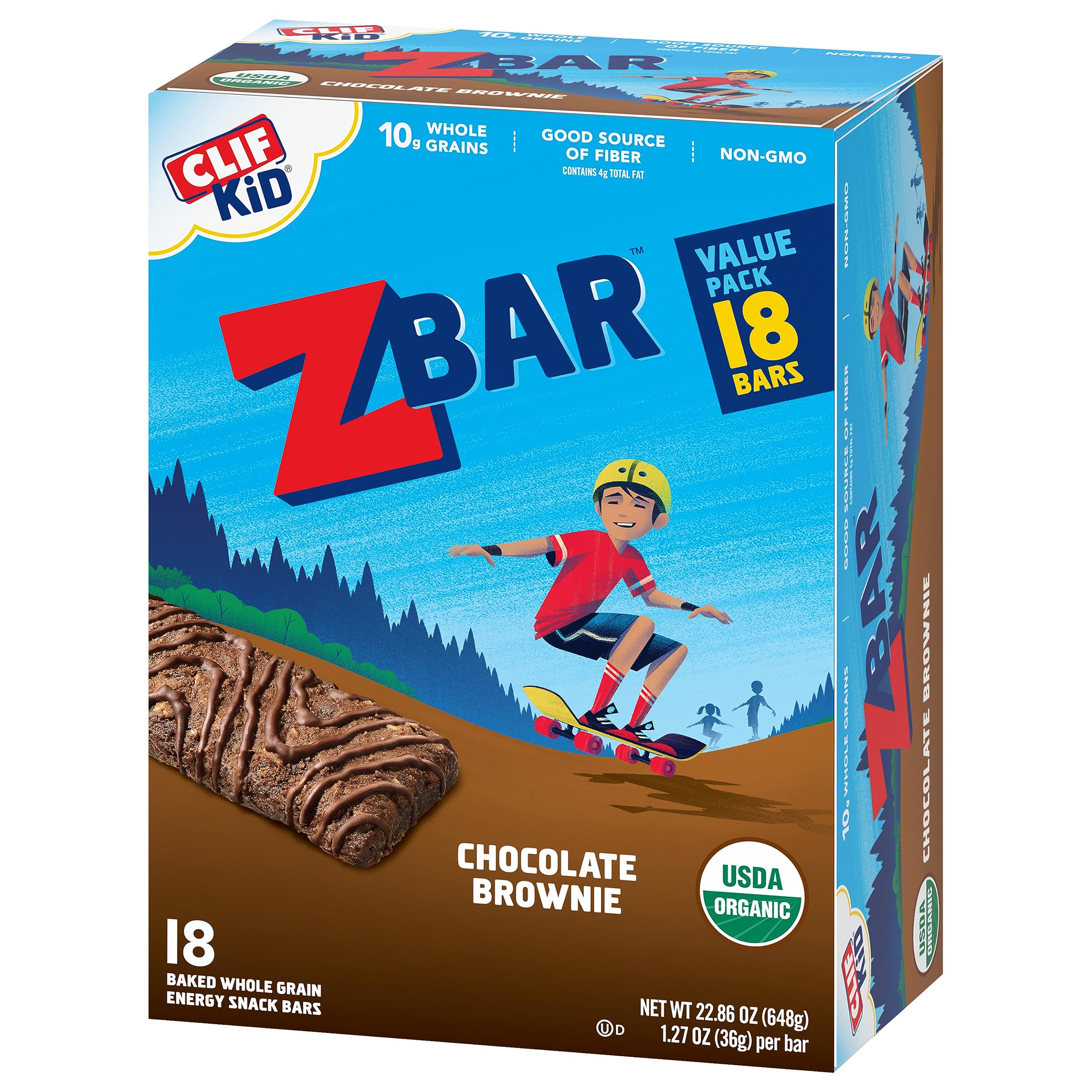 CLIF Kid Zbar Chocolate Brownie - Organic Whole Grain Snack Bars for Kids Lunch & Outdoors