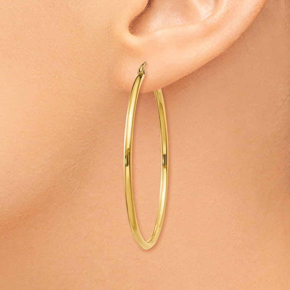 14K Yellow Gold Lightweight Tube Hoop Earrings - 42mm x 2mm Dainty Everyday Jewelry for Women, Perfect for Work, Date Night & Gifts