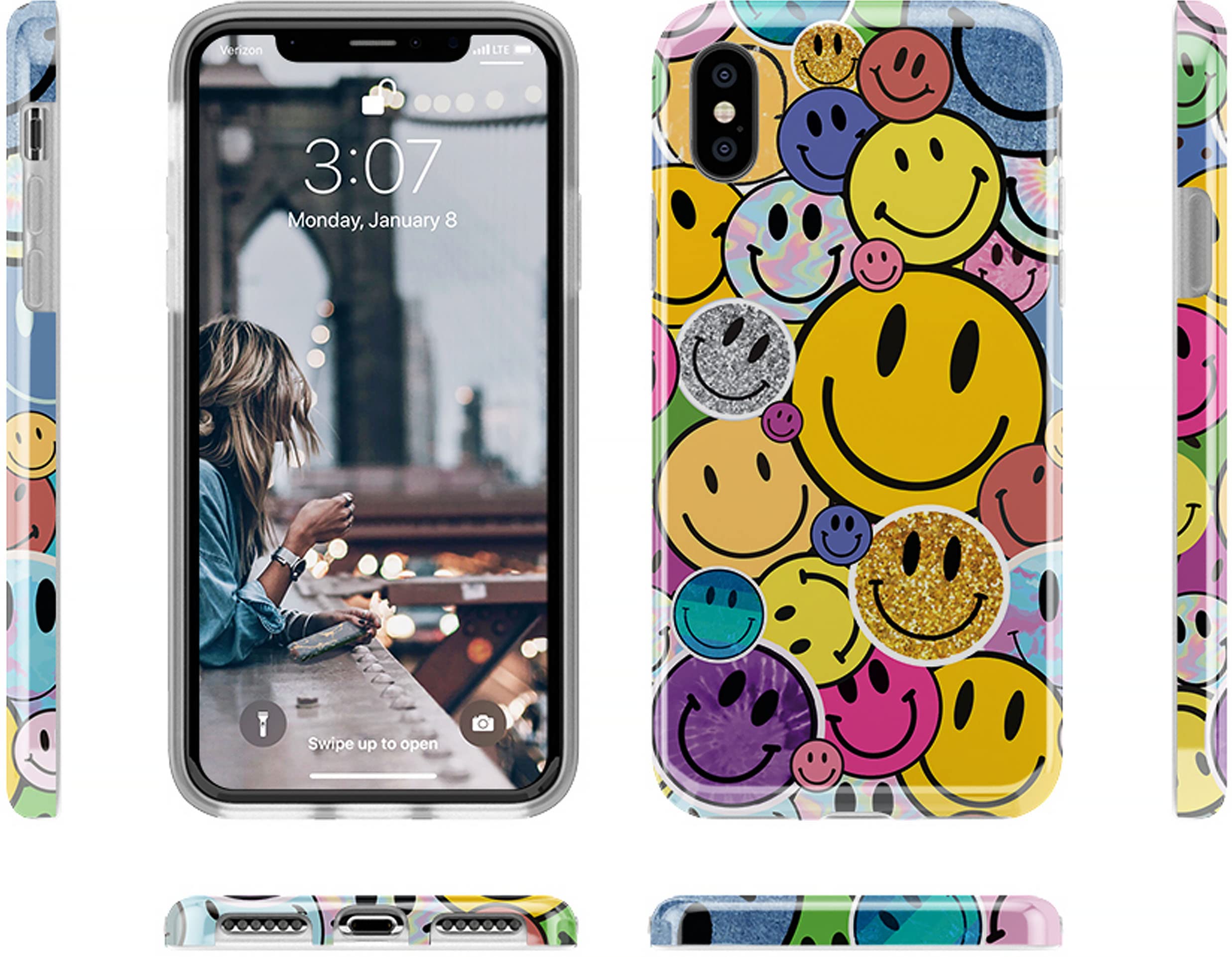 Casely iPhone Xs Max Case with Smiley Face Stickers - Cute Protective Cover for iPhone Xs Max - Perfect for Everyday Use, School, or Work