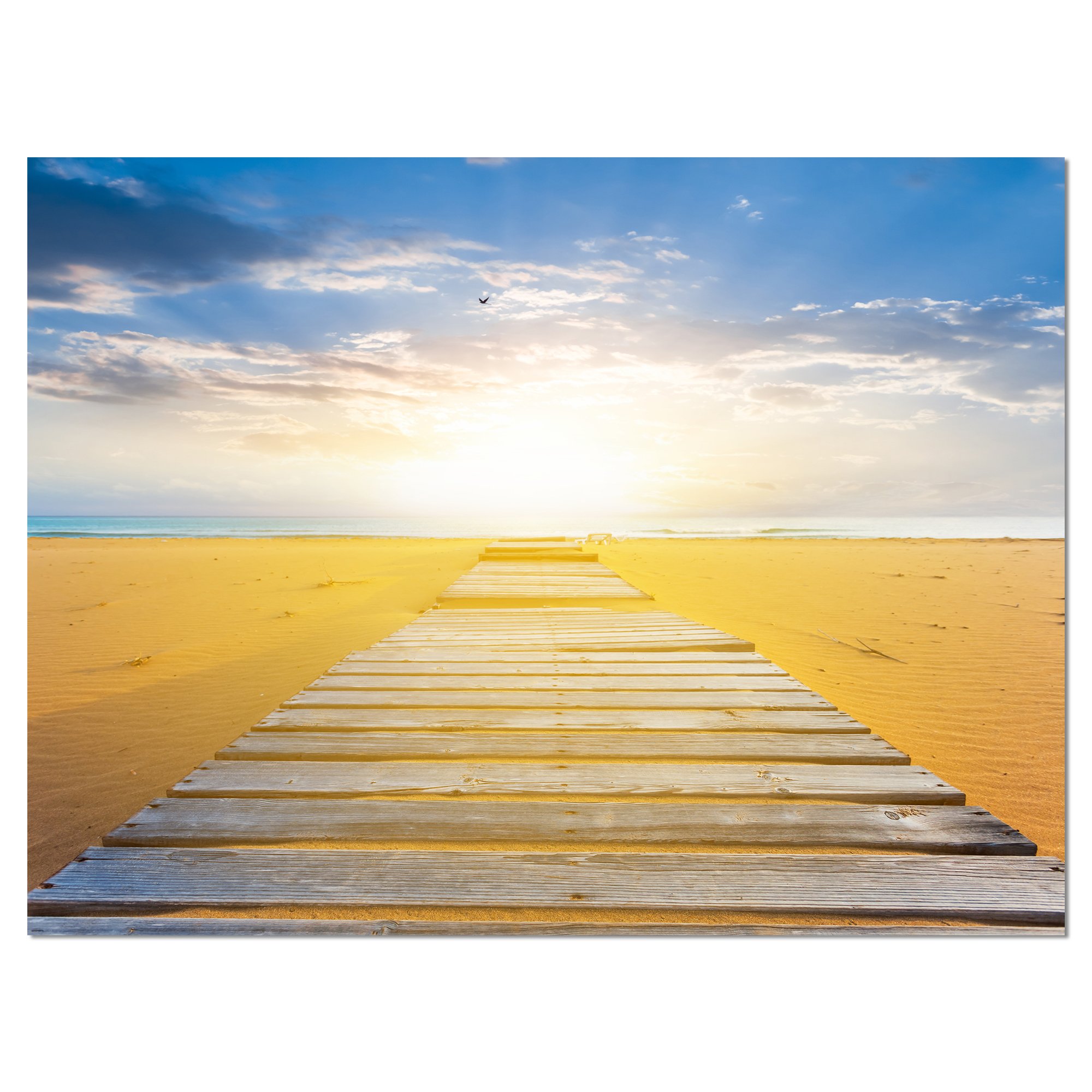Blue Sea Beach Wooden Bridge Canvas Art Print - Coastal Wall Decor for Living Room, Bedroom & Office