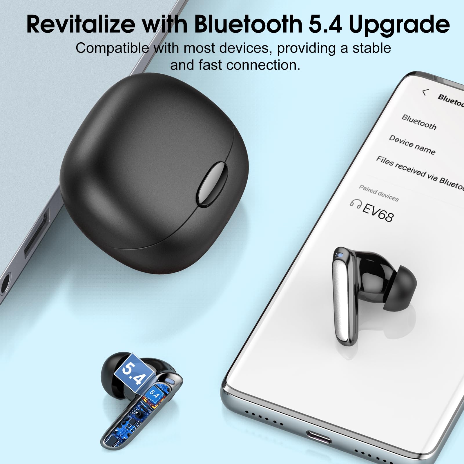 Premium Bluetooth Headphones HiFi Stereo Wireless Earbuds with ENC Noise Cancelling Mic, IPX7 Waterproof, LED Display & Touch Control - Perfect for Running, Gym, Workouts & Commuting - Black