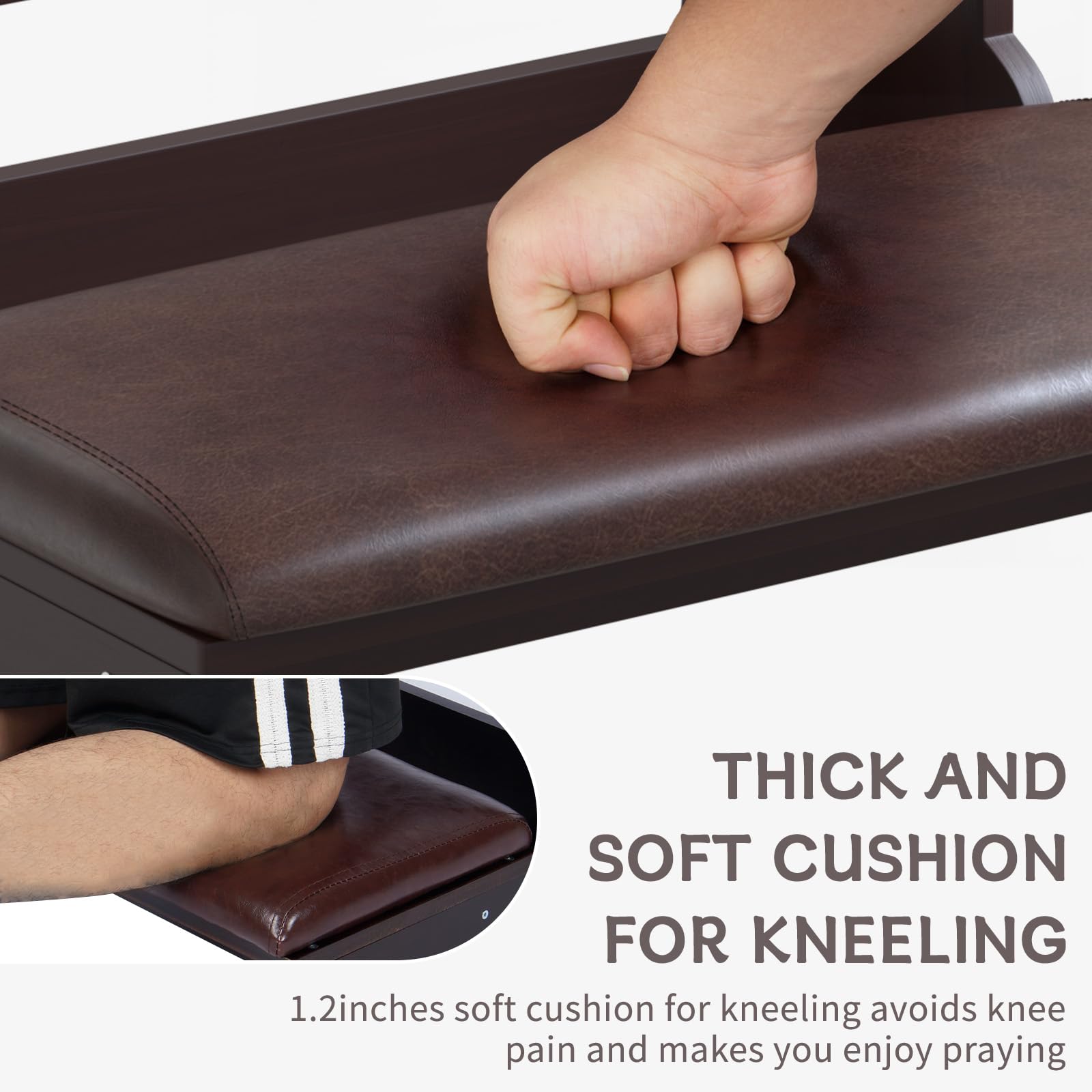 **Solid Wood Prayer Bench Stool with Shelf & Cushion - 23x20x32.8 Inch Kneeling Bench for Church, Home Worship - Religious Gifts & Devotional Furniture for Comfortable Prayer & Meditation**