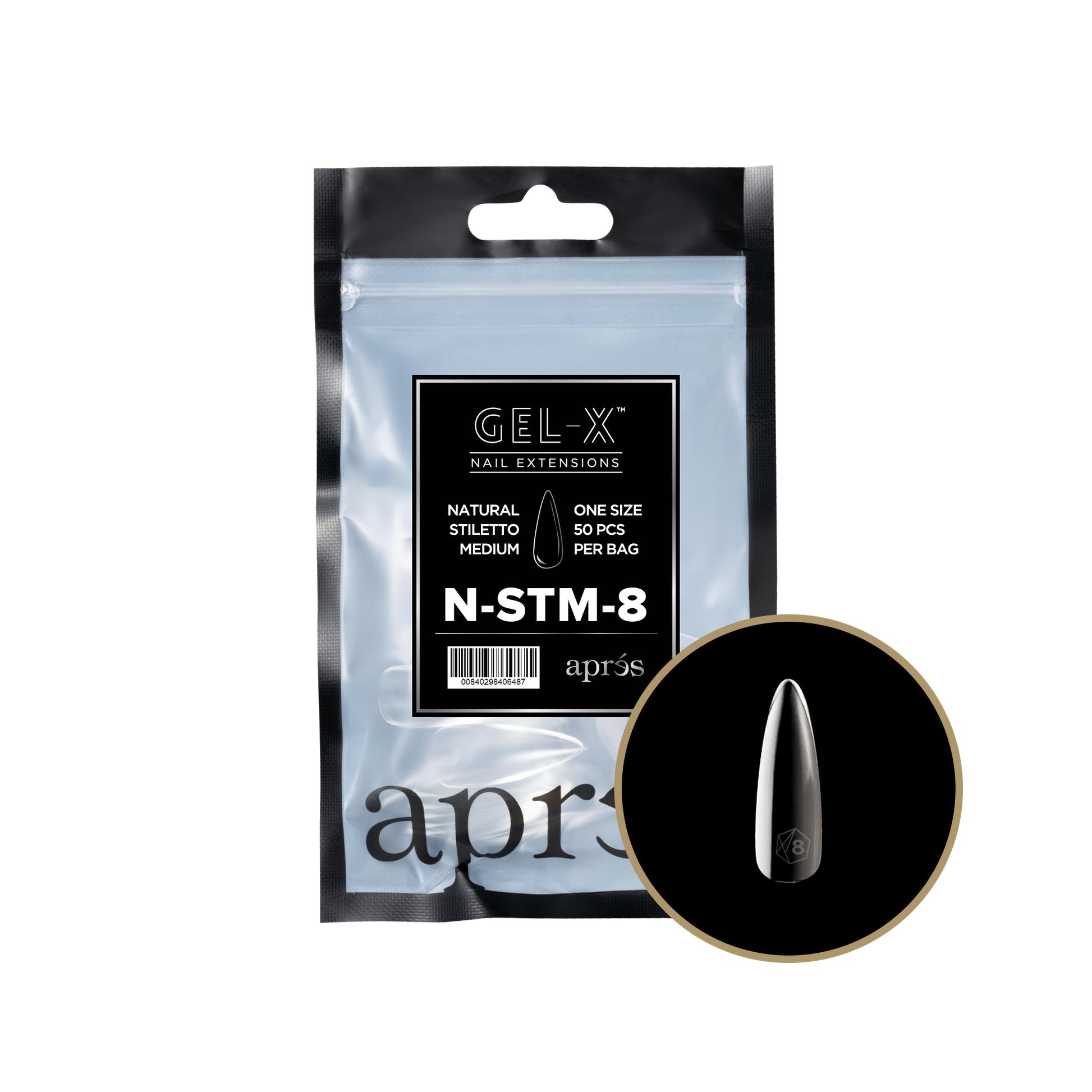Apres Gel X 2.0 Refill Bags - Natural Stiletto Medium Size 8 (50 Pcs) | Professional Nail Extension Kit for Salon & Home Manicure | Perfect for Special Occasions & Everyday Wear