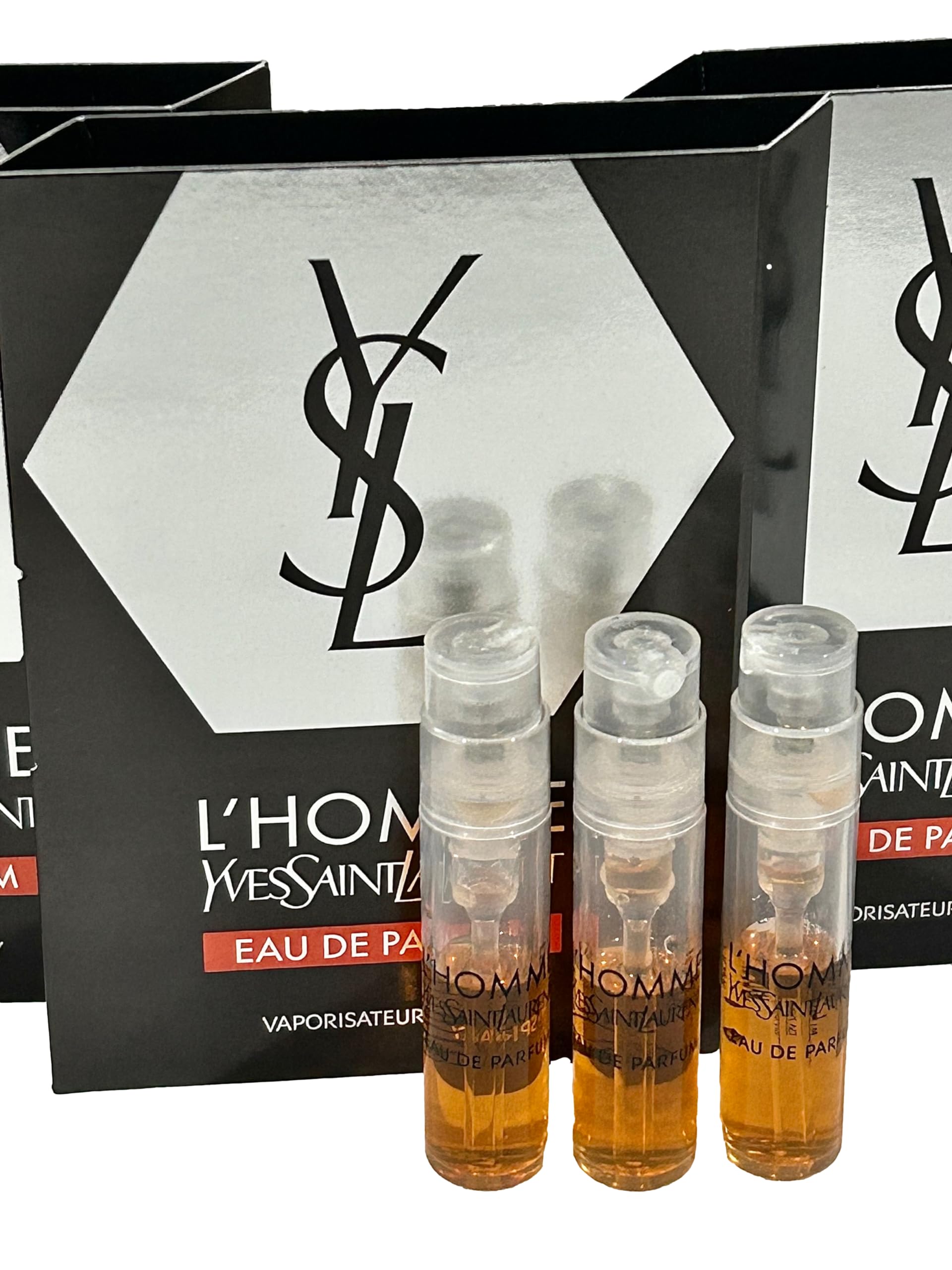YSL Yves Saint Laurent L'Homme Eau de Parfum Sample Set for Men - 3 x 1.2ml / 0.04oz Partially Filled Spray Vials - Luxury Cologne Trial Size | Perfect for Travel, Gifting & Fragrance Testing