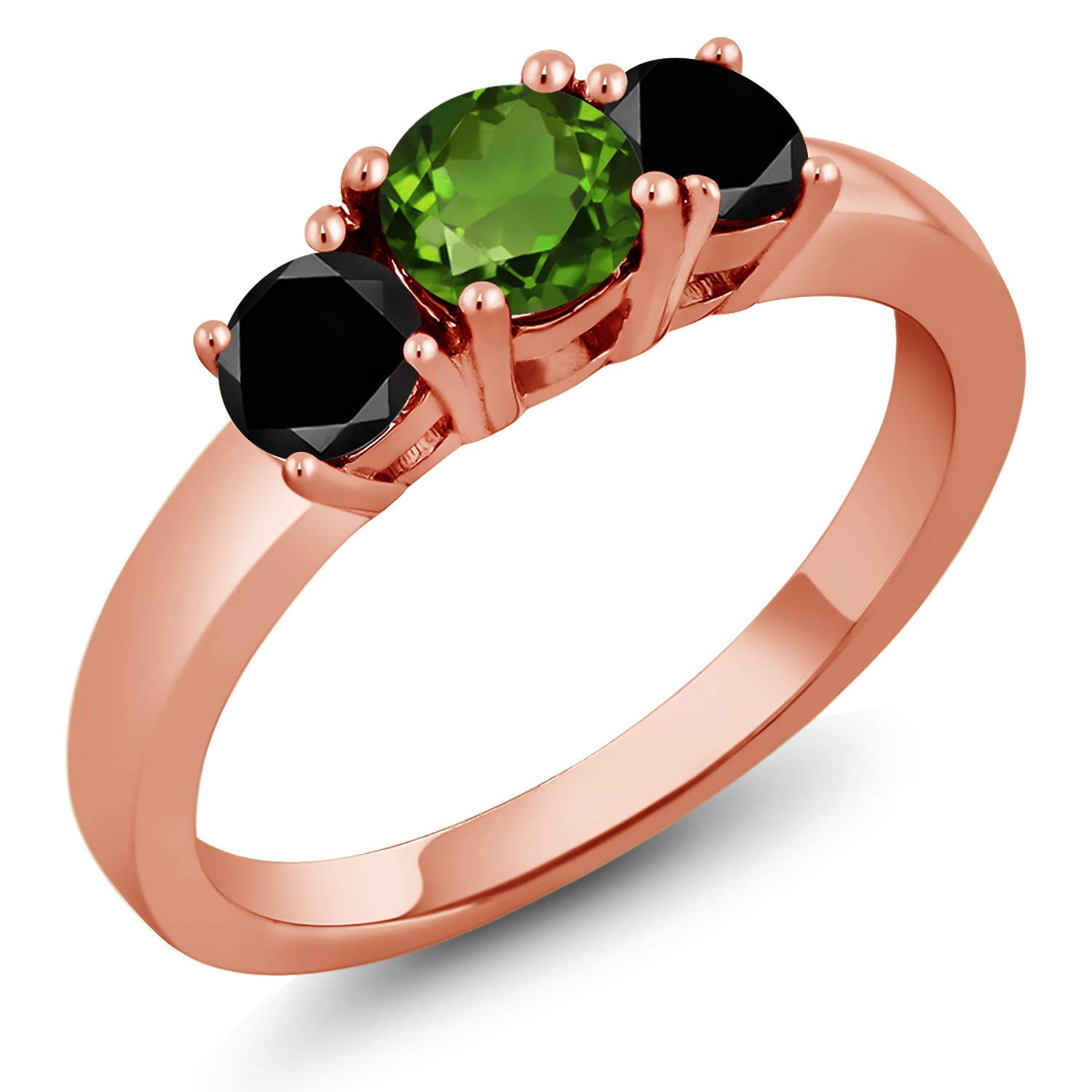 1.04 Ct Natural Green Chrome Diopside & Black Diamond Ring in 18K Rose Gold Plated Sterling Silver | Elegant Jewelry for Women | Perfect for Engagement, Anniversary & Special Occasions