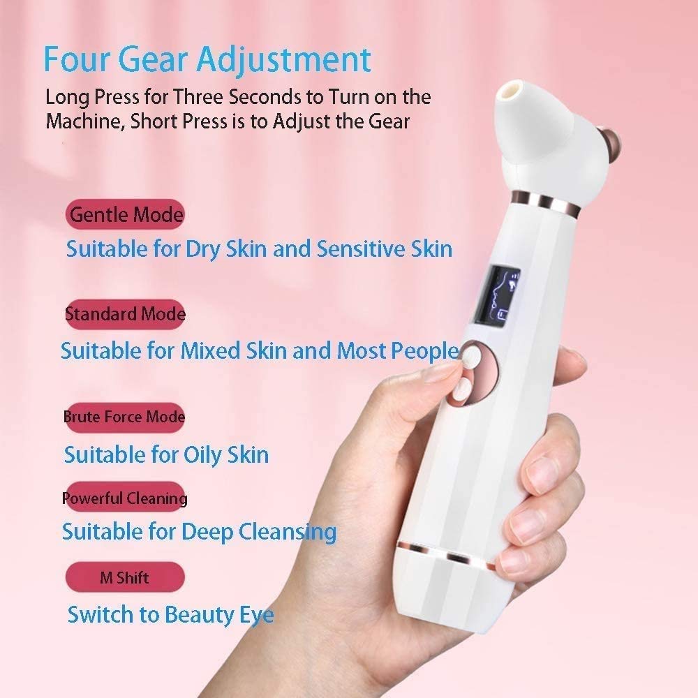 USB Rechargeable Blackhead Remover Vacuum - Pore Cleanser & Acne Comedo Extractor Tool with LED Display & Adjustable Suction for Face & Nose | Perfect for Deep Cleansing, Skincare Routine & Blackhead Removal at Home