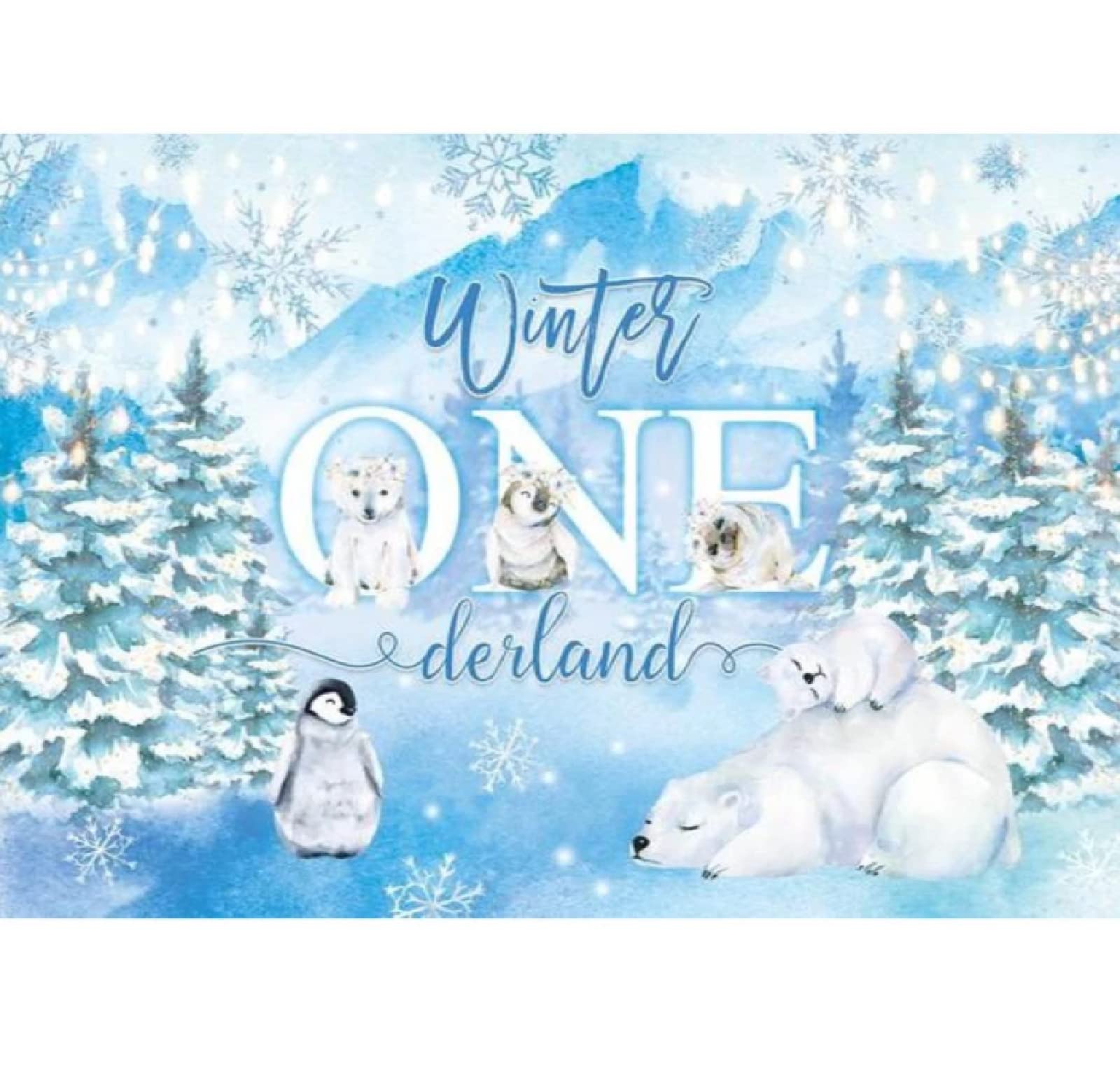 Winter Wonderland Backdrop - Snowflake Penguin Bear Decor for Birthday & Christmas Party (150x90cm)