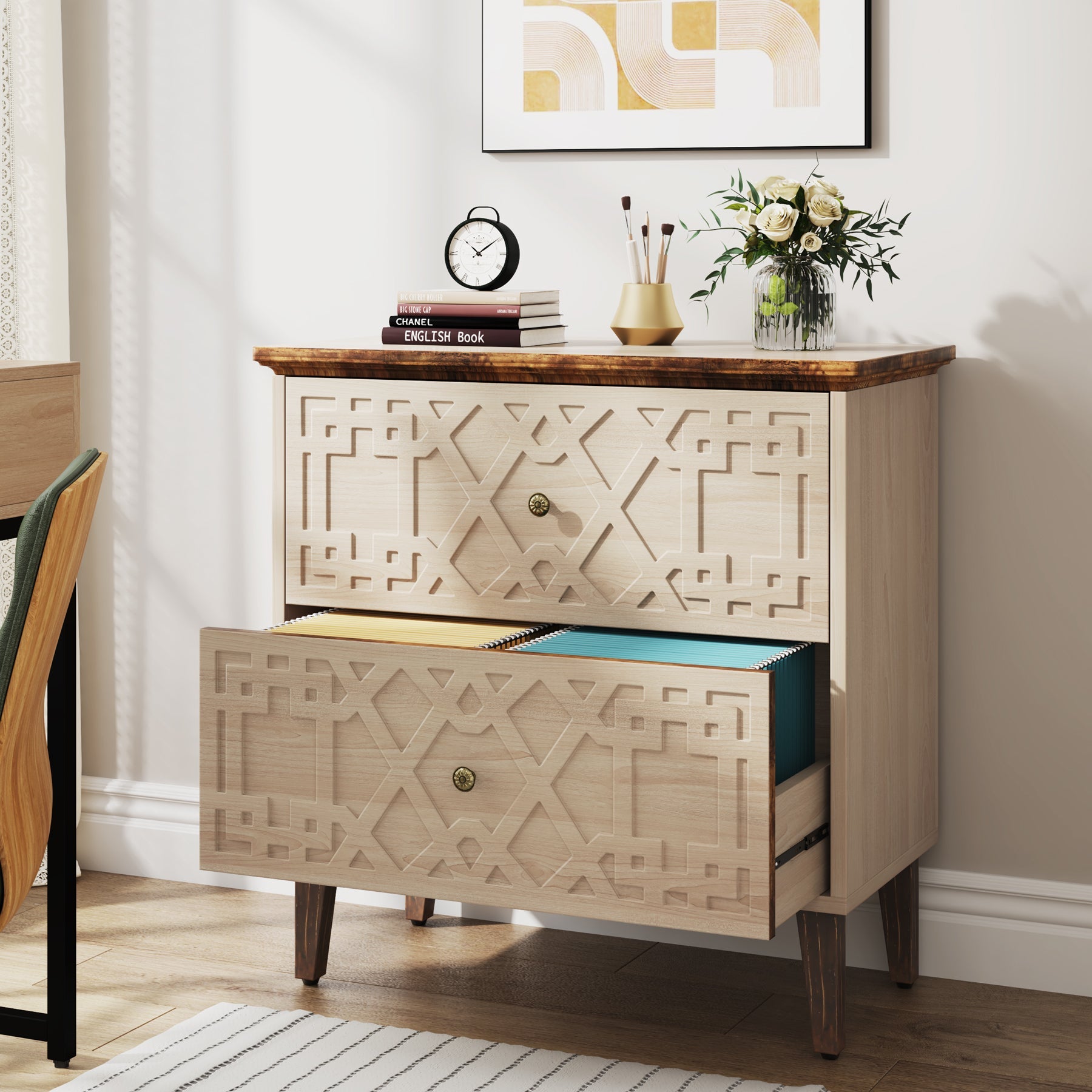 2-Drawer Wood File Cabinet - Office Storage Organizer for Documents, Files & Supplies | Perfect for Home, Office & Workspace Organization