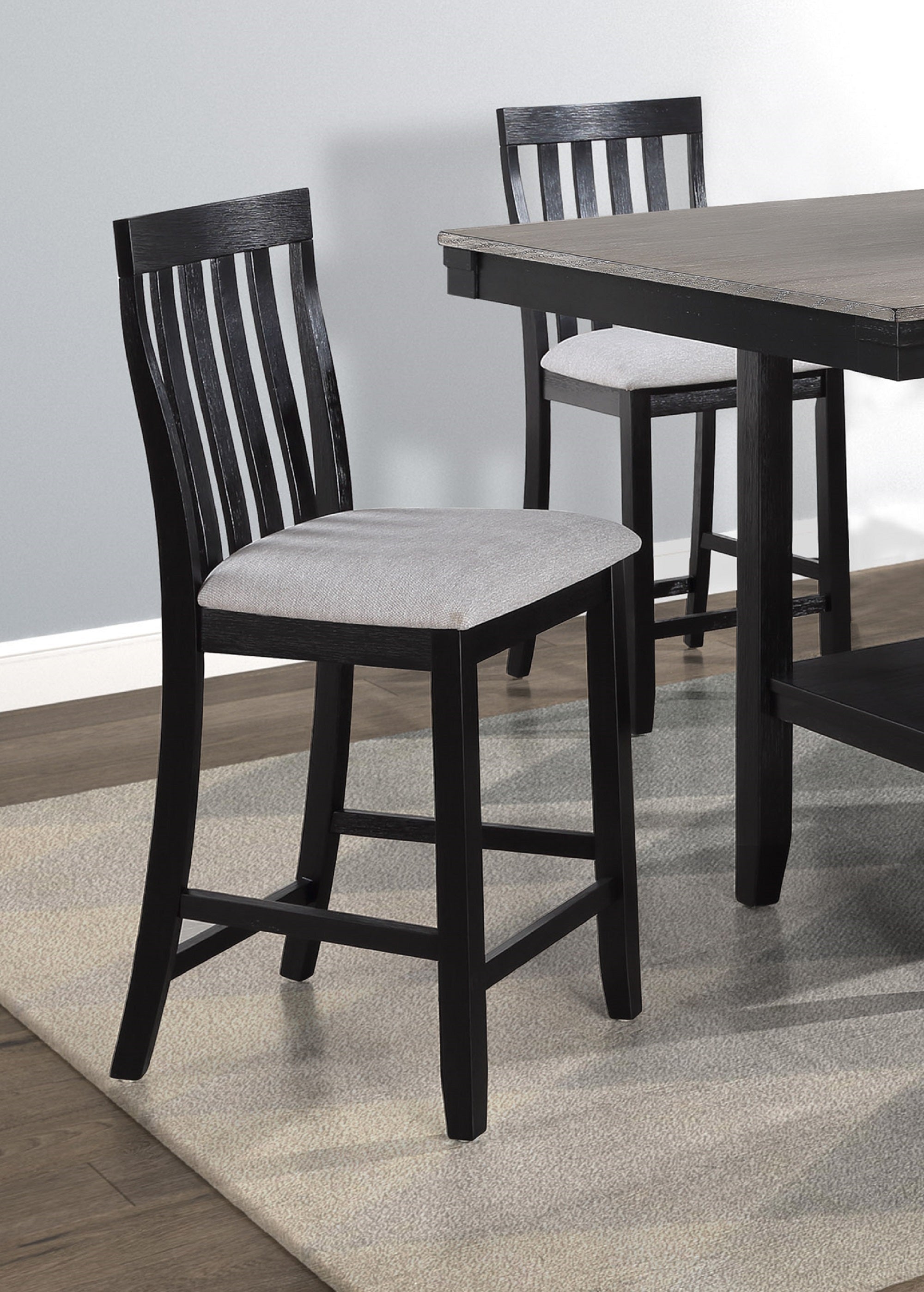 2-Piece Black and Light Gray Counter Height Wooden Dining Chairs with Slat Back - Perfect for Kitchen Islands, Breakfast Bars & Small Space Dining Rooms