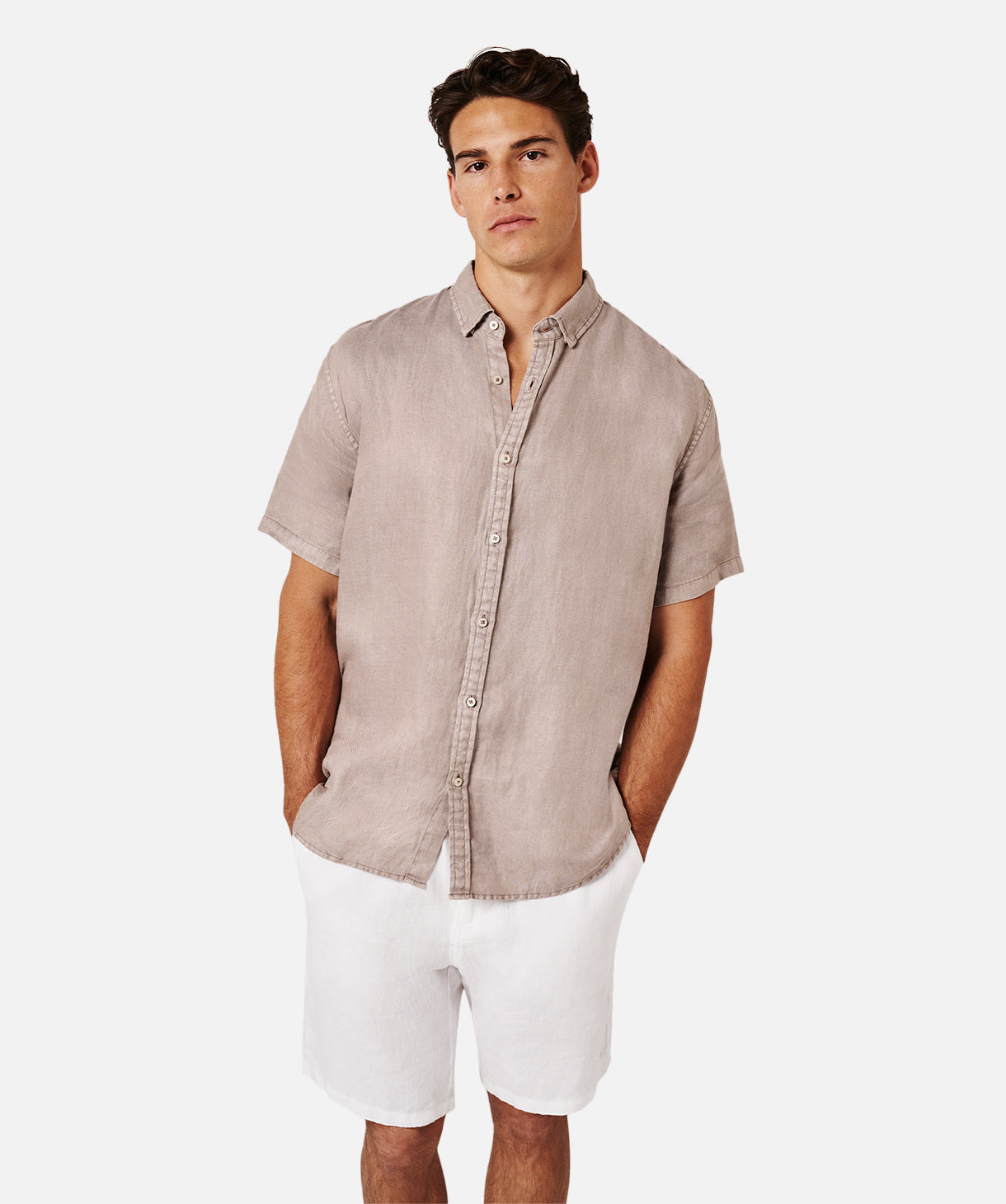 Premium Trinidad Linen Short Sleeve Shirt in Almond - Breathable & Stylish Men's Casual Wear for Summer Outings & Beach Vacations