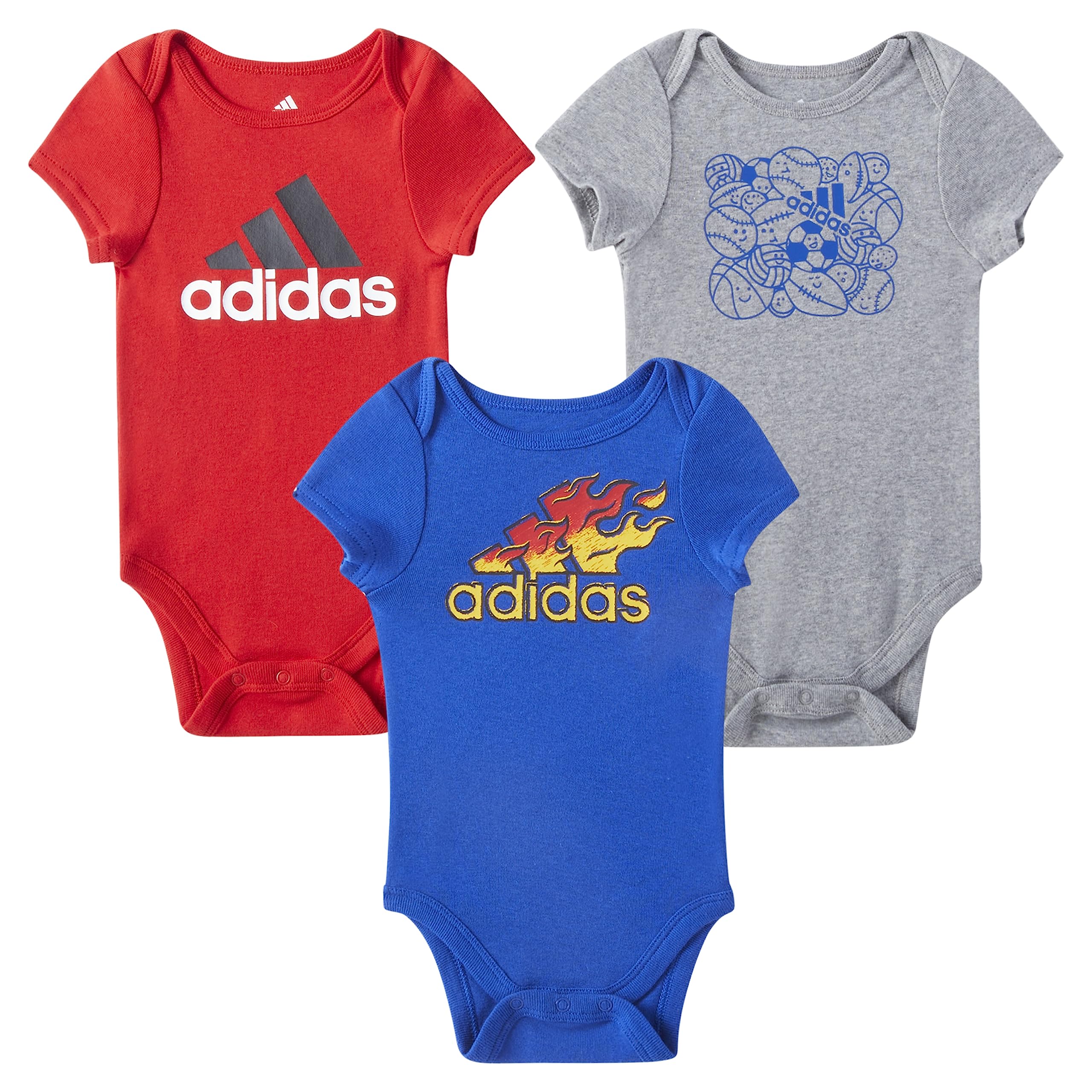 Adidas Baby Boys 3-Pack Short Sleeve Bodysuit Set - Soft Cotton Infant Onesies for Newborn & Toddler - Perfect for Sleeping, Playtime & Everyday Wear