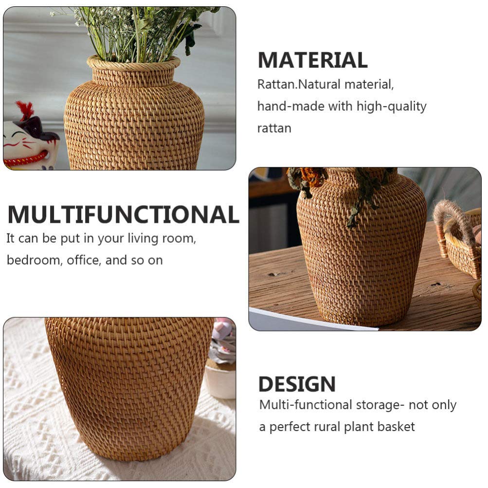 DOITOOL Rustic Woven Rattan Vase - Farmhouse Wicker Basket for Home Decor, Wedding Centerpiece & Kitchen Storage | Perfect for Dried Flowers, Farmhouse Style & Organizing Essentials