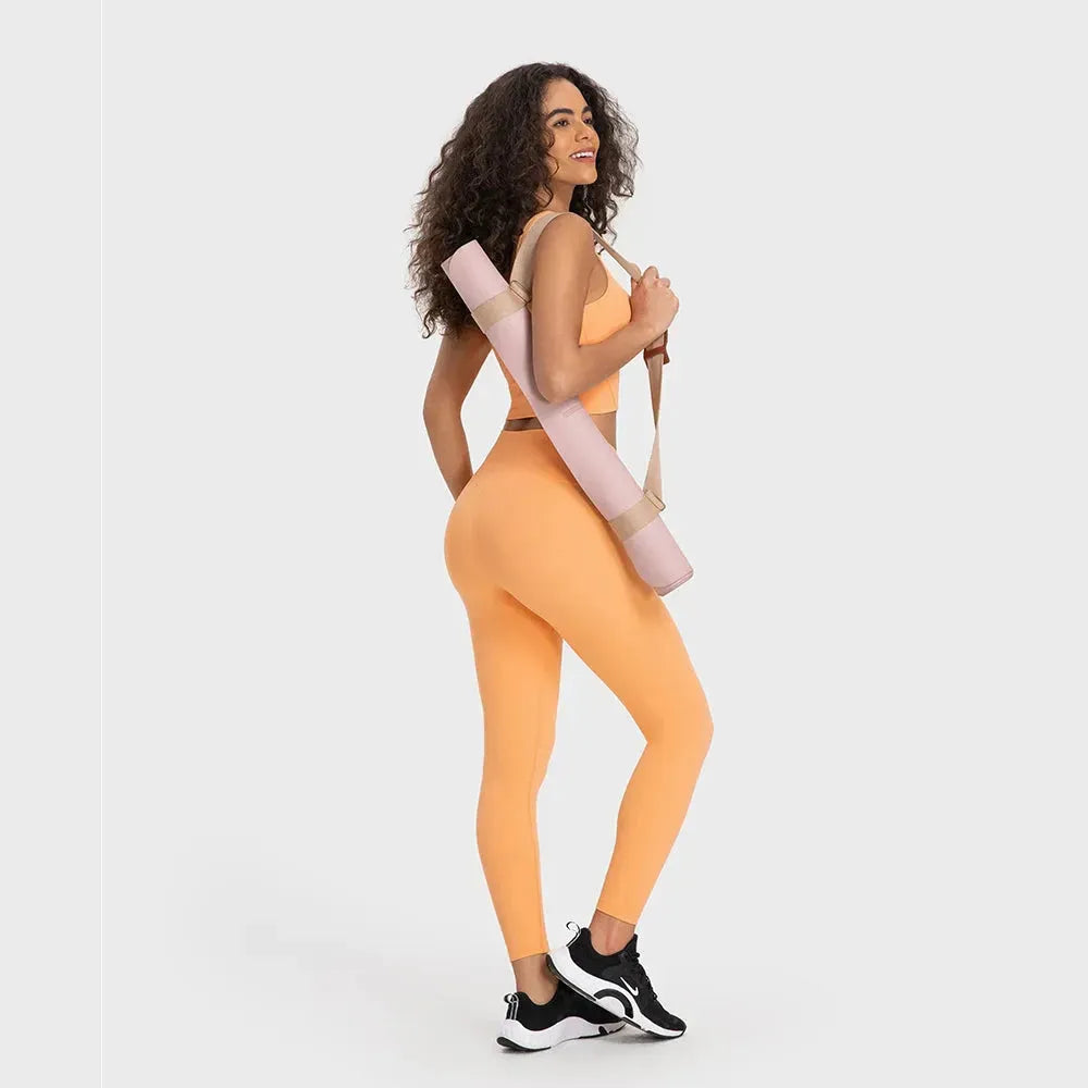 Women's 2-Piece Stretch Nylon Spandex Workout Outfit - Padded Crop Tank Bra & High Waist Yoga Leggings Set for Gym, Running & Yoga | Comfortable Tracksuit for Fitness & Active Lifestyle