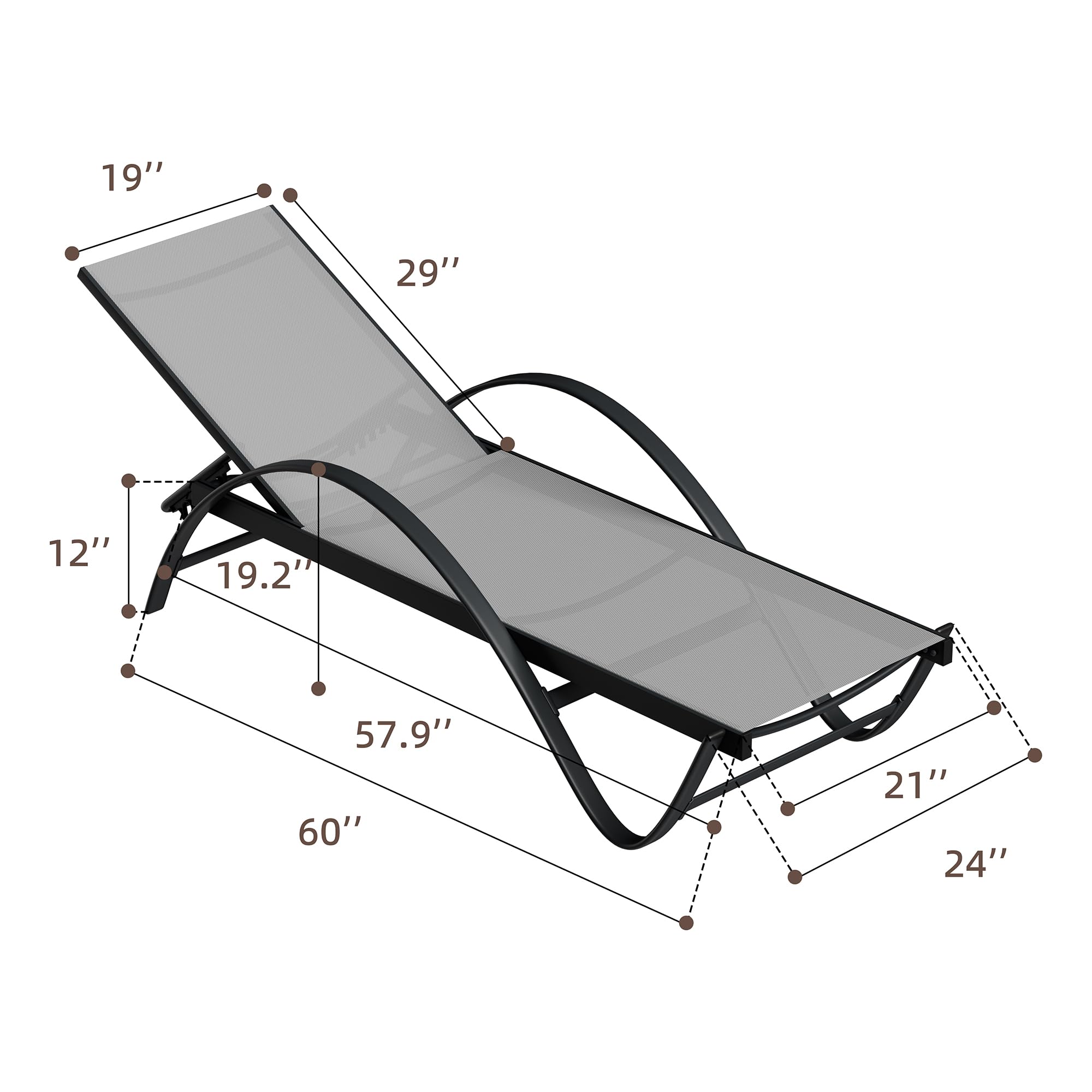 Shintenchi Patio Chaise Lounge Set of 2, Adjustable Pool Lounge Chairs with Armrests, 5-Position Reclining Outdoor Sunbathing Chairs, Light Grey Beach Recliners for Backyard, Deck, Swimming Pool & Resort