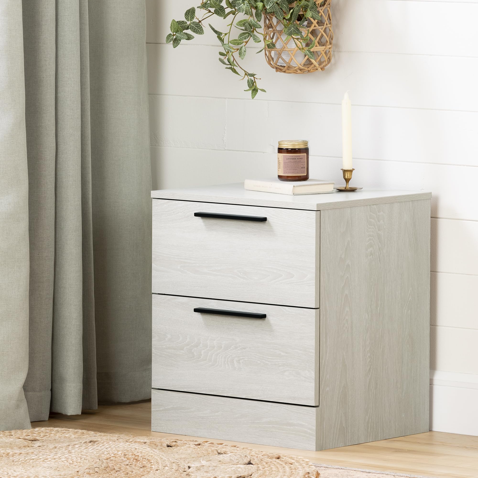South Shore Step One Essential 2-Drawer Nightstand in Winter Oak Finish - Compact Bedside Table for Small Spaces, Perfect for Bedrooms, Dorms & Apartments