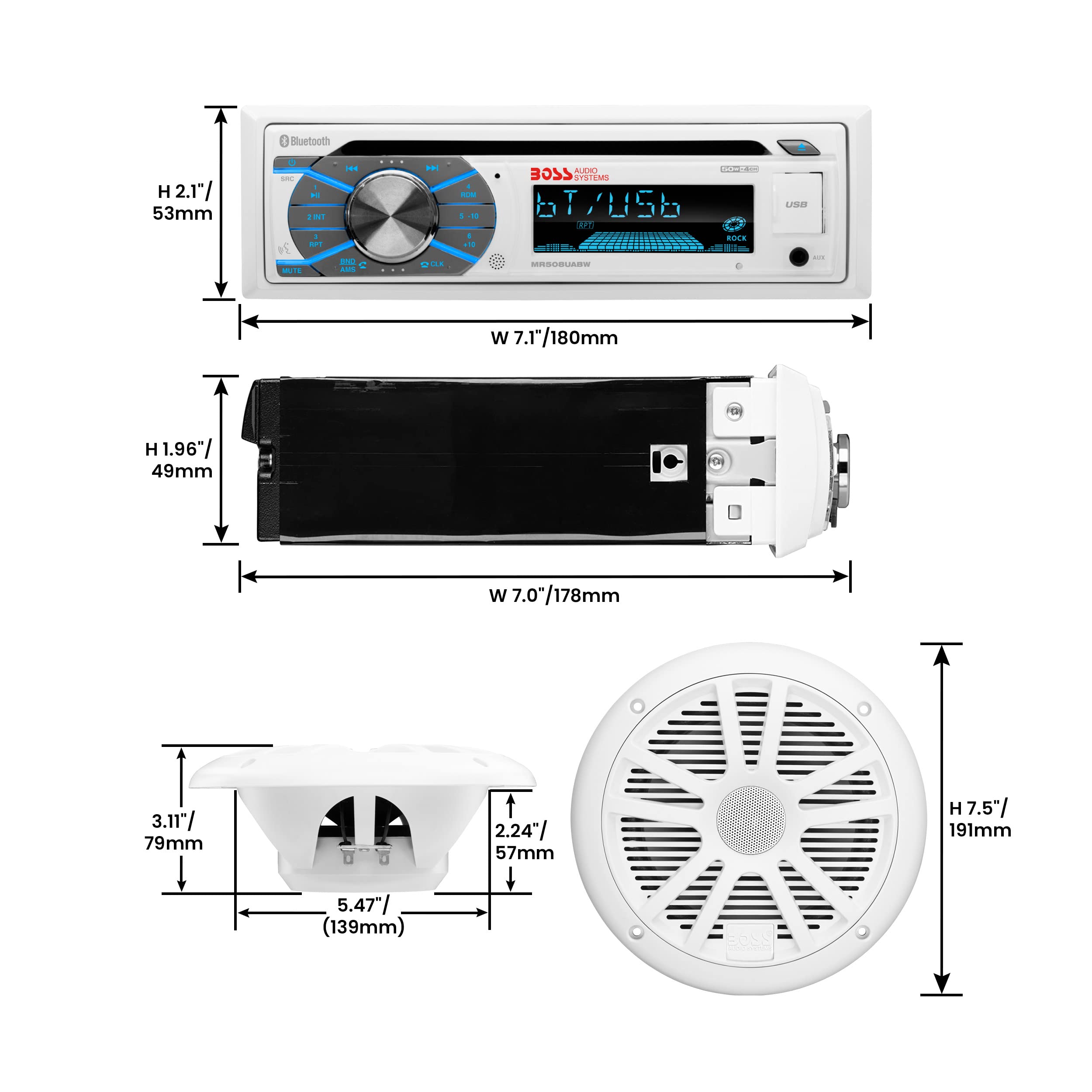 BOSS Audio Systems MCK508WB.64S Marine Boat Bluetooth Stereo System with 6.5