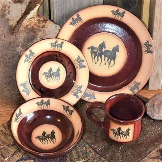 Western Style Running Horses Red Dinnerware Set - Perfect for Cowboy Themed Parties, Ranch Decor, and Rustic Dining