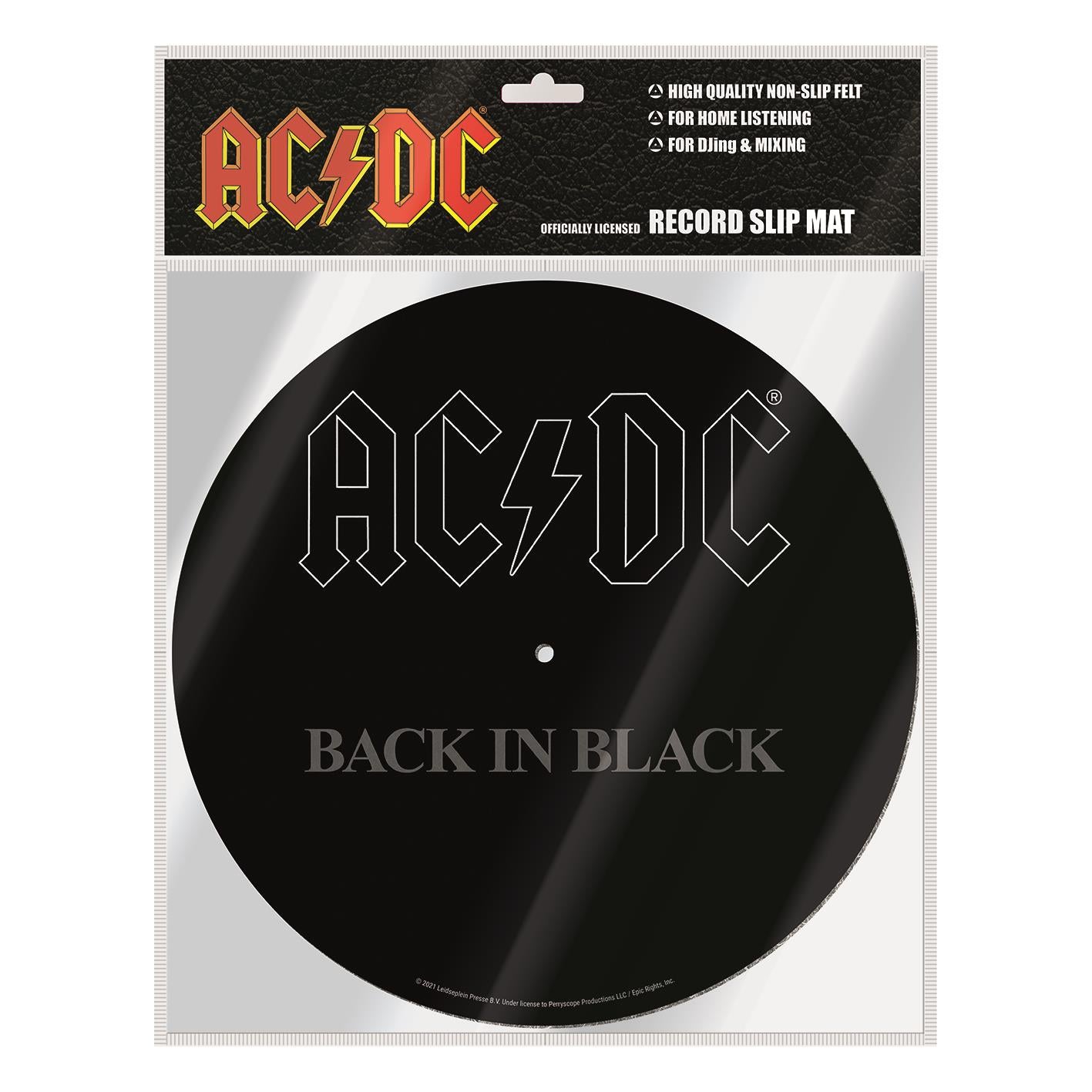 AC/DC Back In Black Vinyl Record Slipmat for Turntables - Premium LP Record Mat for DJs & Music Lovers - Perfect for Vinyl Record Players & Music Collections