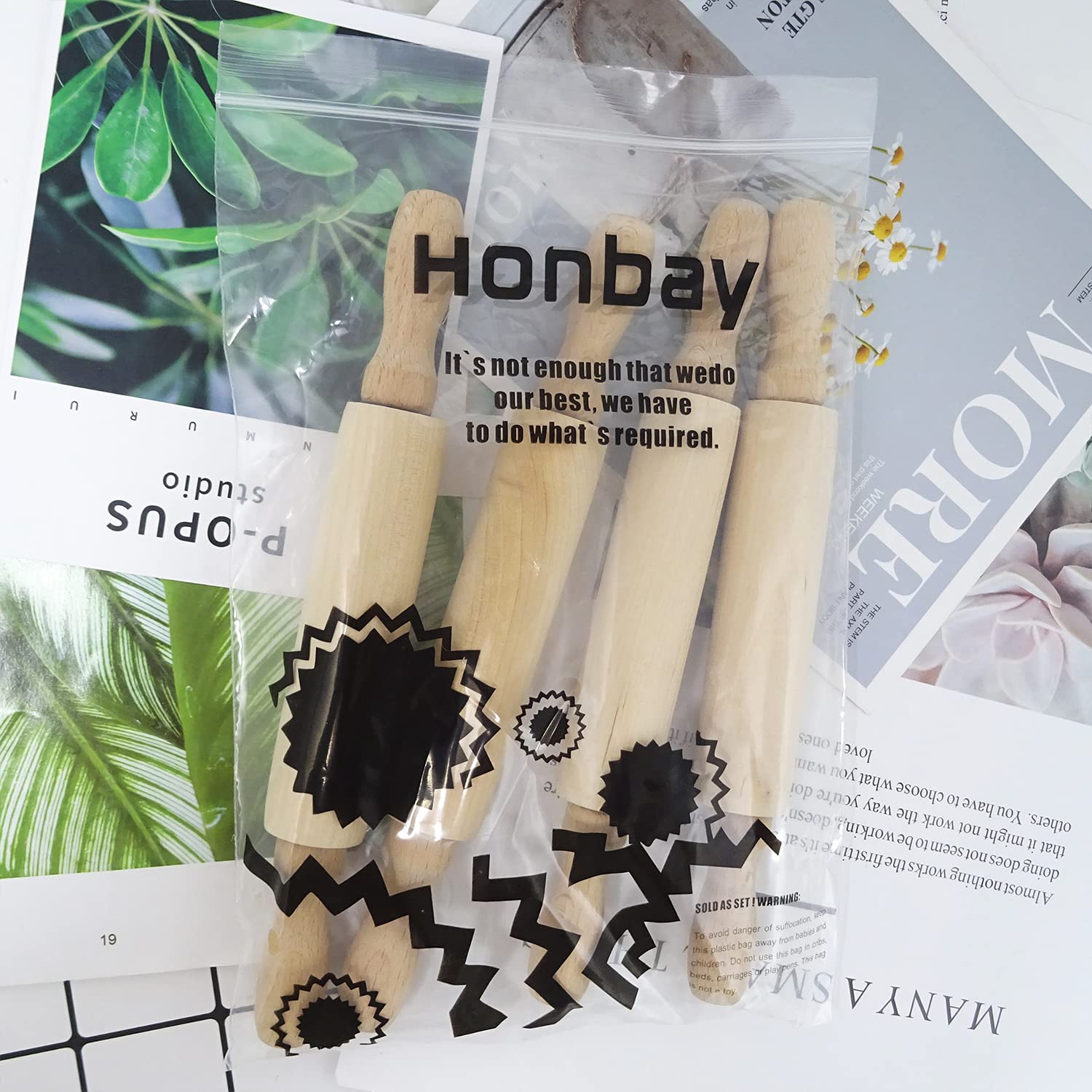 Honbay 4PCS Mini Wooden Rolling Pins - Small Baking Dough Rollers for Kitchen, DIY Crafts, and Farmhouse Decor (7.87 Inch) - Perfect for Cookies, Pastry, Clay Modeling & Tiered Tray Displays