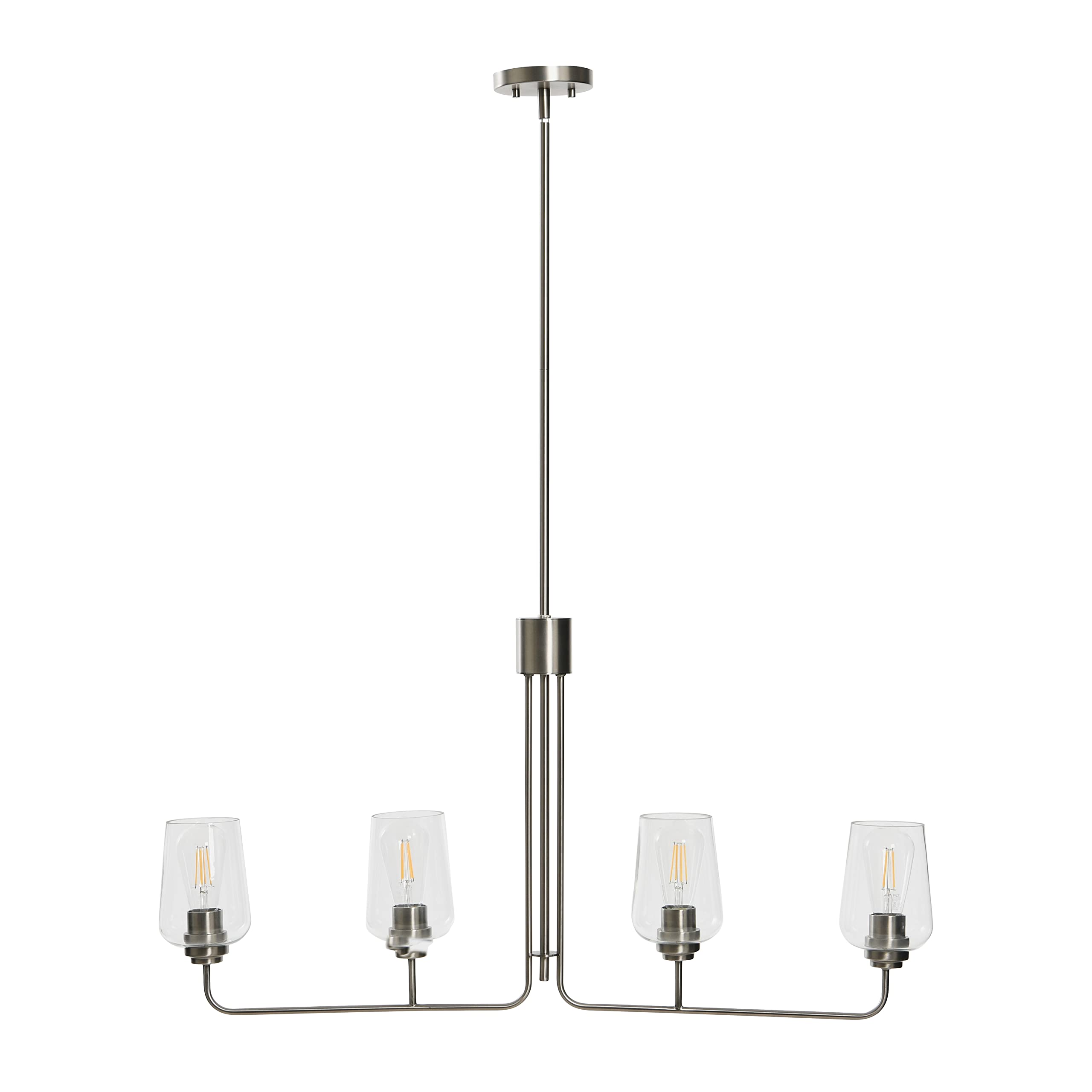 Holden 4-Light Linear Chandelier - Antique Nickel Finish Metal & Glass Modern Pendant Light for Dining Room, Kitchen Island or Living Room Ceiling Lighting