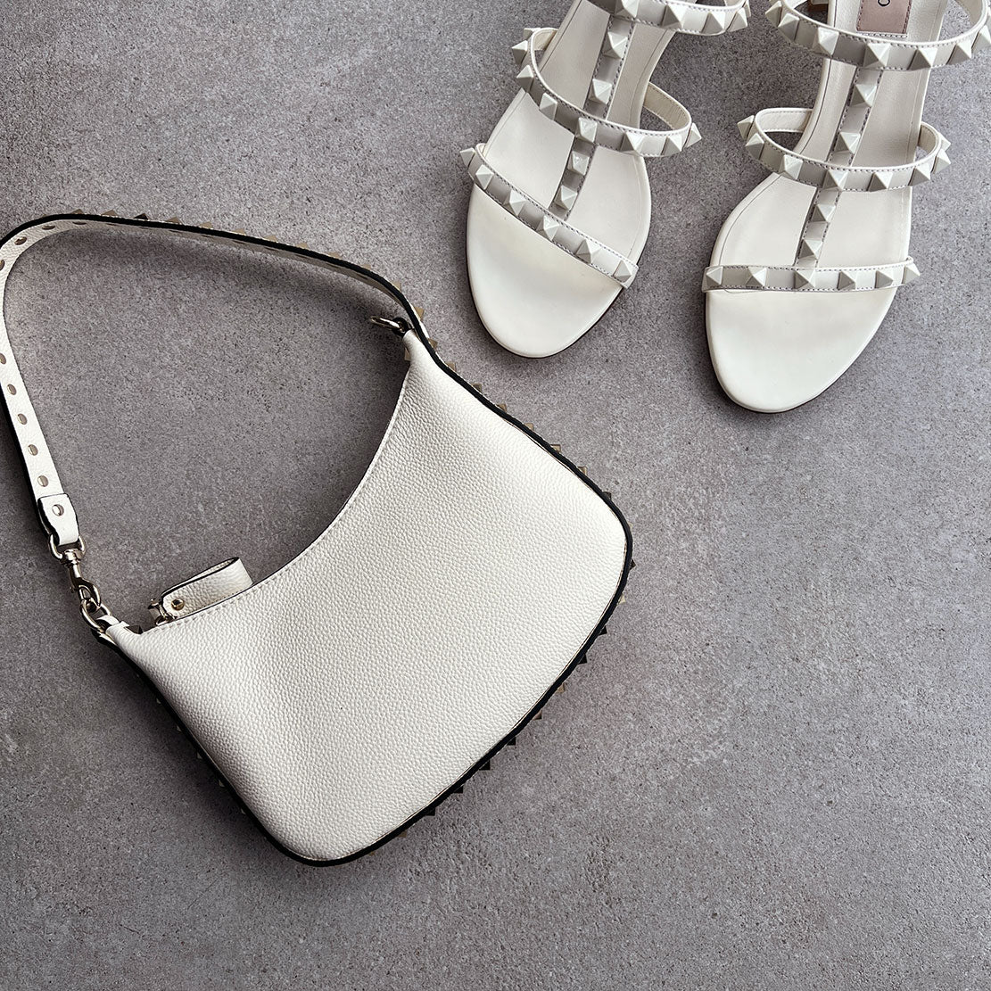 Valentino Rockstud Mini Hobo Bag in Ivory | Luxury Crossbody Purse for Women | Perfect for Date Night, Parties & Everyday Use