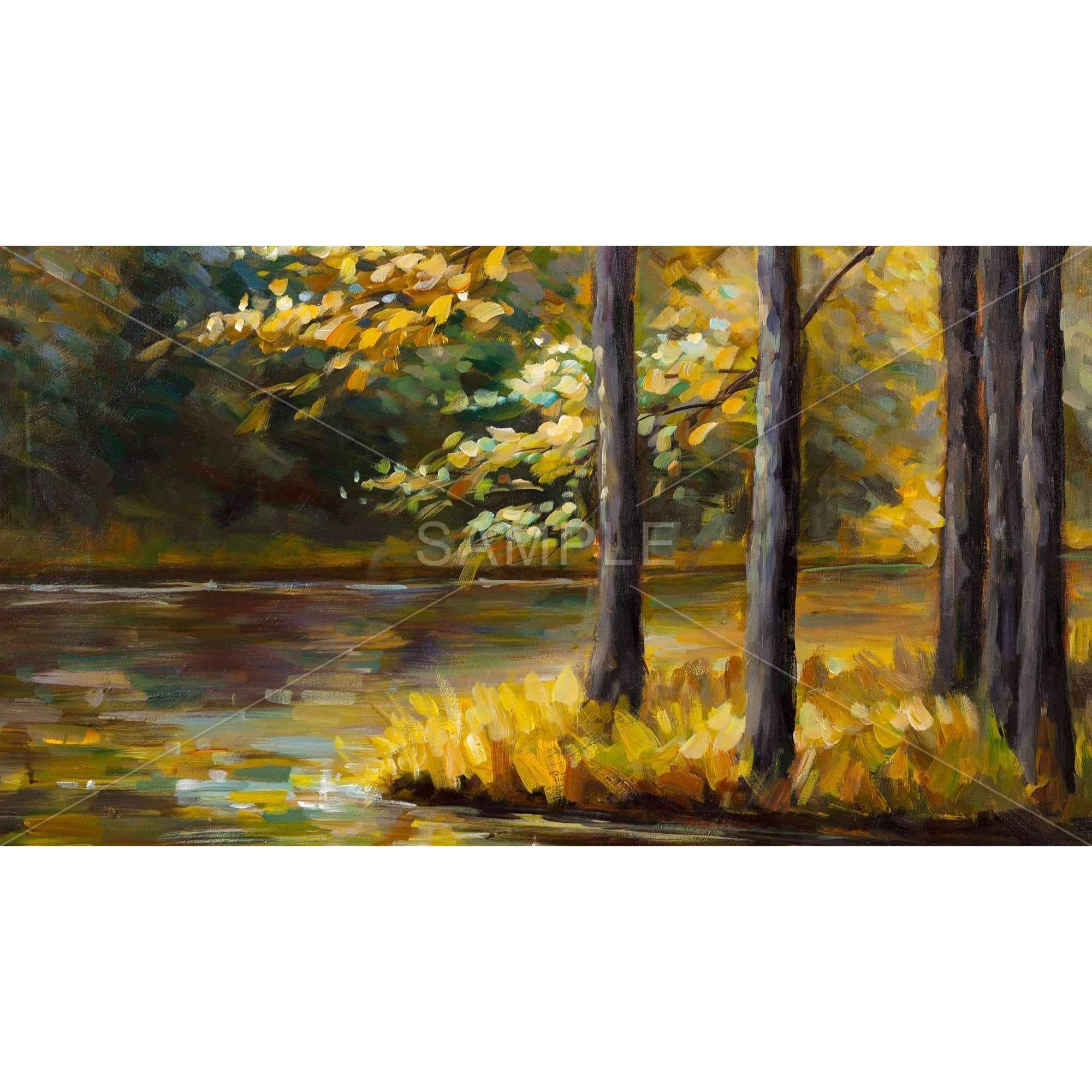 Begin Fall Landscape by The Water - Framed Canvas Art Print | Autumn Nature Wall Decor for Living Room, Bedroom & Office