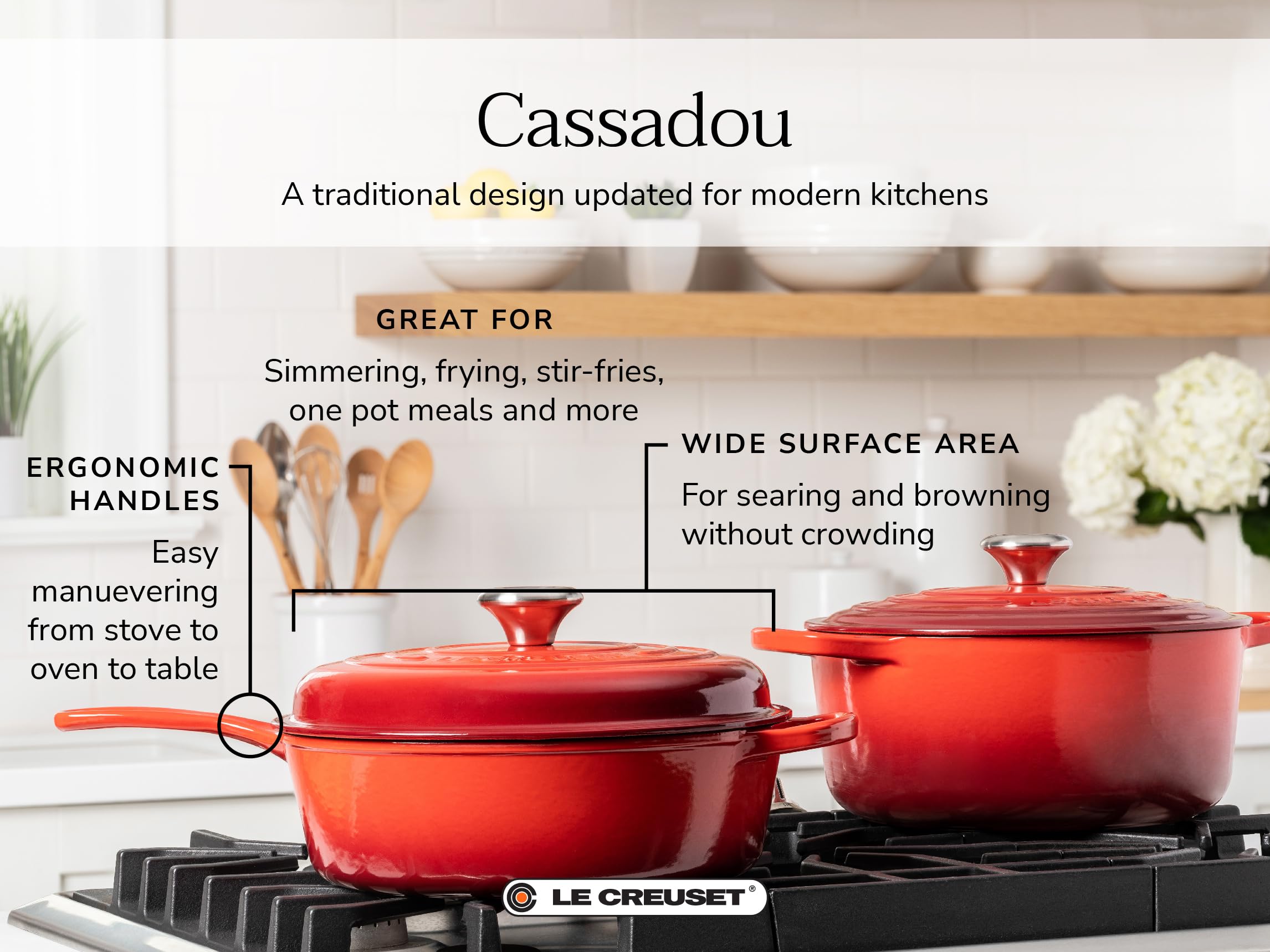 Le Creuset Signature Enameled Cast Iron Cassadou Dutch Oven - 3.75 Quart, Classic White | Perfect for Braising, Stewing & Slow Cooking Soups
