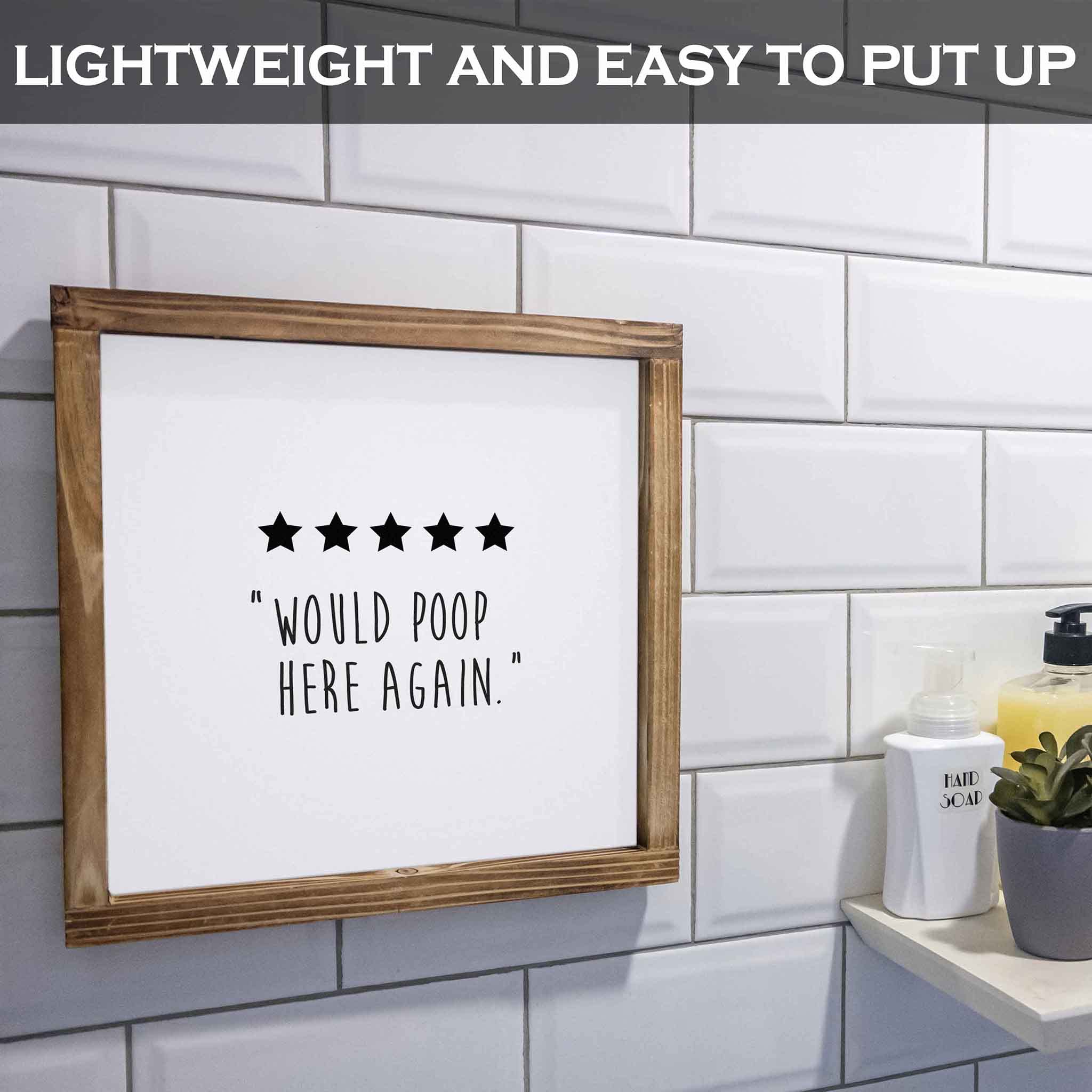 Funny 5 Stars Would Poop Here Again Bathroom Sign - Farmhouse Wall Decor for Bathrooms