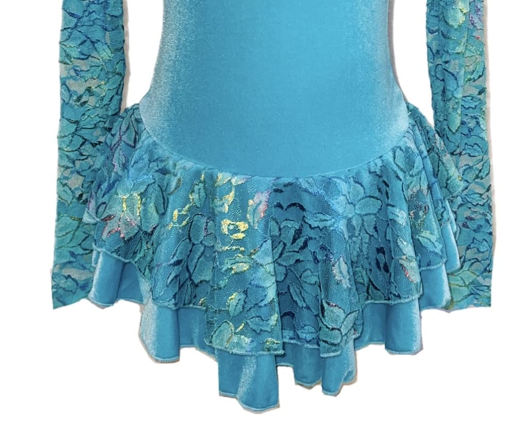 Ice Fire Velvet Figure Skating Dress - Long Sleeve Stretchable Performance Costume for Women & Girls | Perfect for Competitions, Shows & Ice Dance Performances