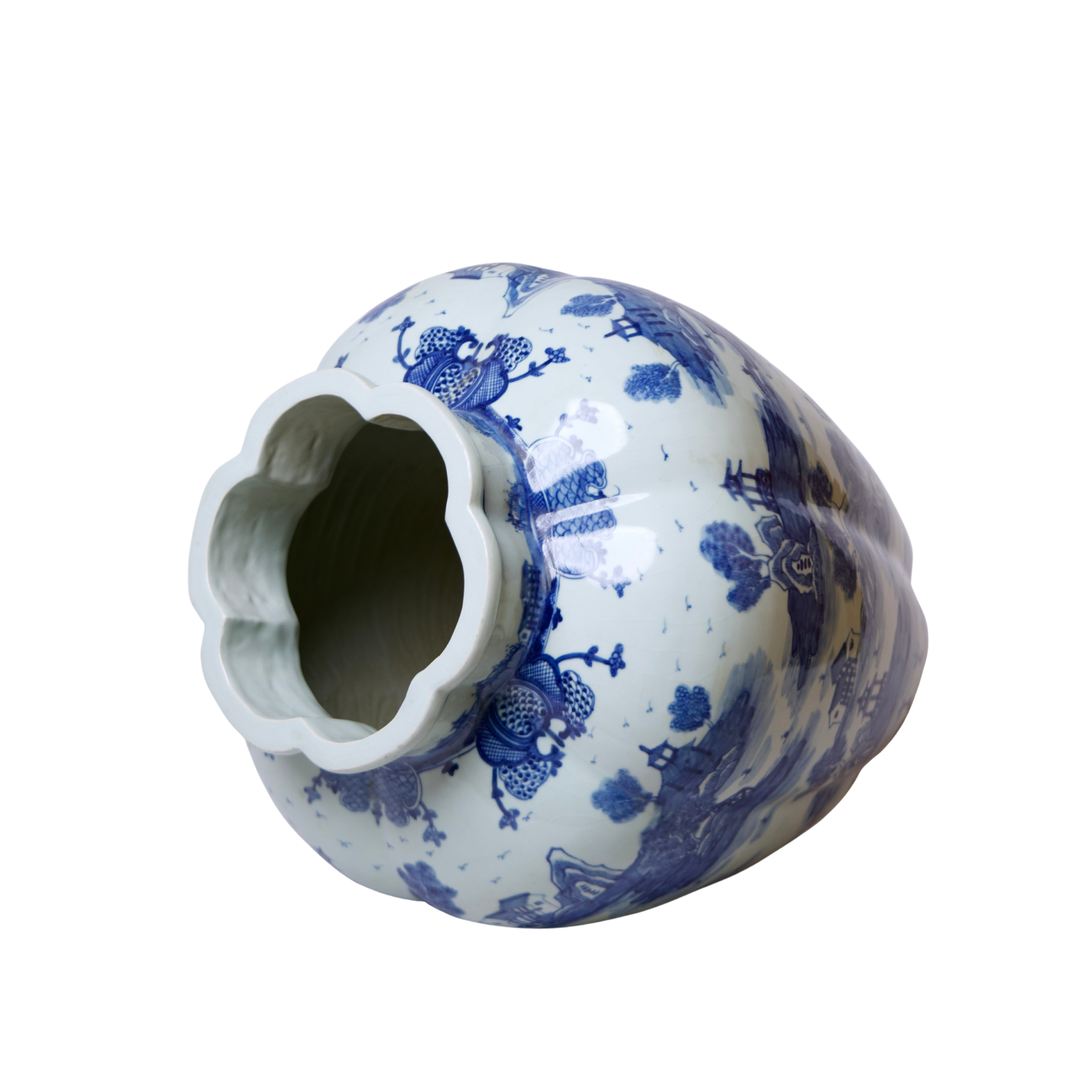 Willow Ware Blue and White Porcelain Gourd Vase - Handcrafted Chinese Antique Decor for Home, Office & Wedding Centerpiece