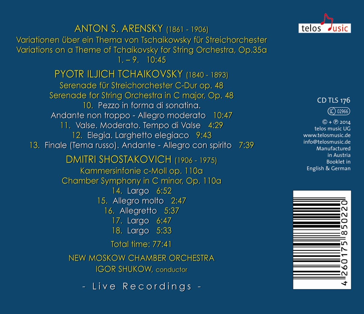 Igor Shukov Conducts Arensky Works for String Orchestra | Classical Music CD | Perfect for Concerts, Study & Relaxation