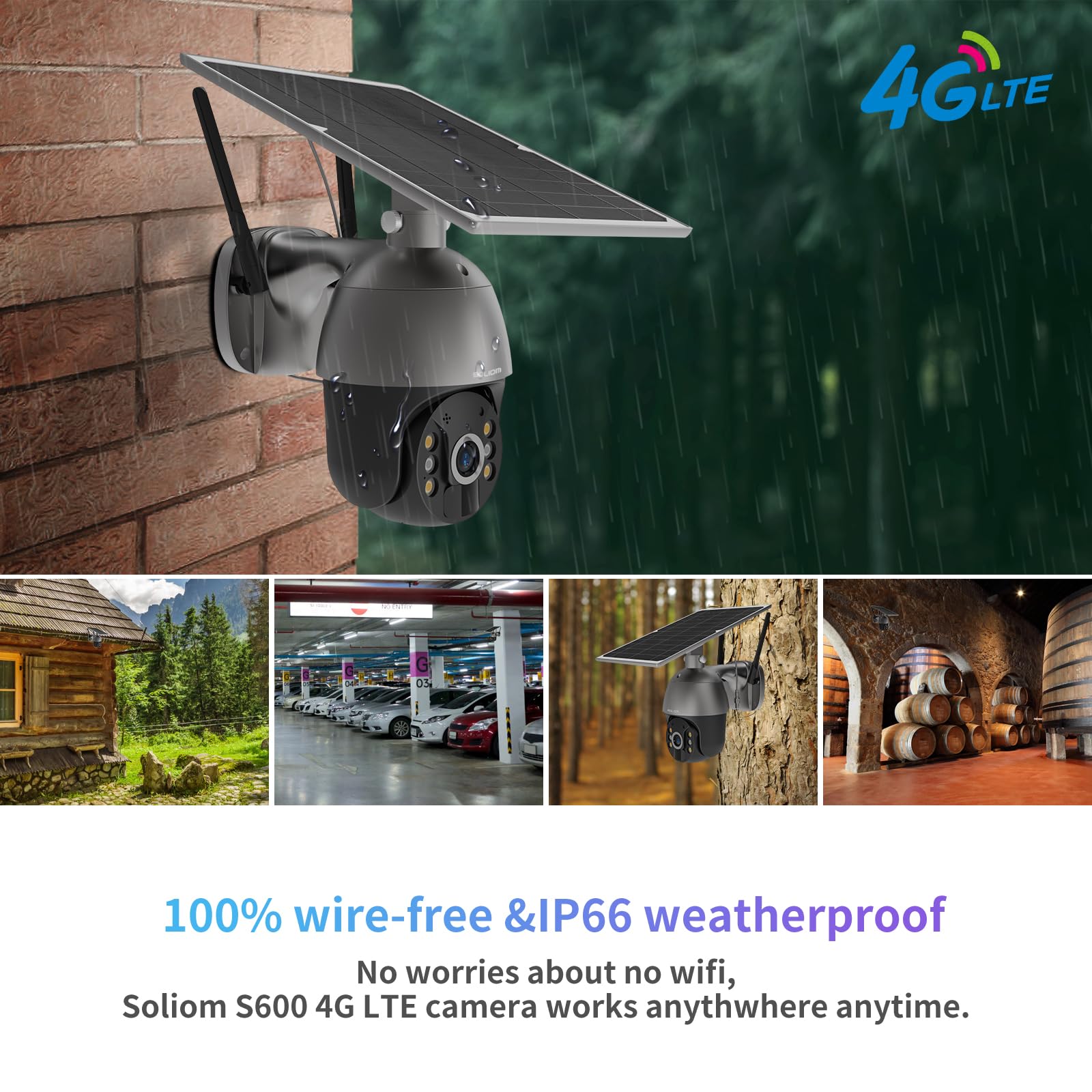 SOLIOM S600 3G/4G LTE Outdoor Solar Security Camera - Wireless 360° Pan Tilt, 1080p Night Vision, 2-Way Audio, PIR Motion Sensor, No WiFi Needed - Perfect for Home, Farm & Business Surveillance (Euro Version)