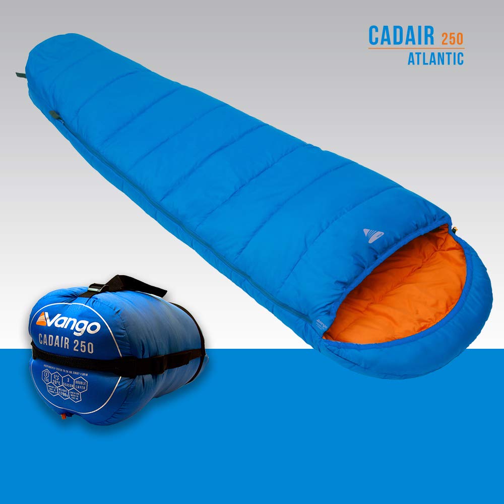 Vango Cadair 250 Mummy Sleeping Bag - Lightweight & Waterproof for Camping, Hiking & Backpacking - Atlantic Blue