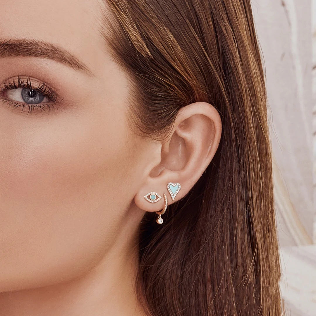 Shy Creation Turquoise and Diamond Stud Earrings for Women - Elegant Blue Gemstone Jewelry for Parties, Weddings & Everyday Wear