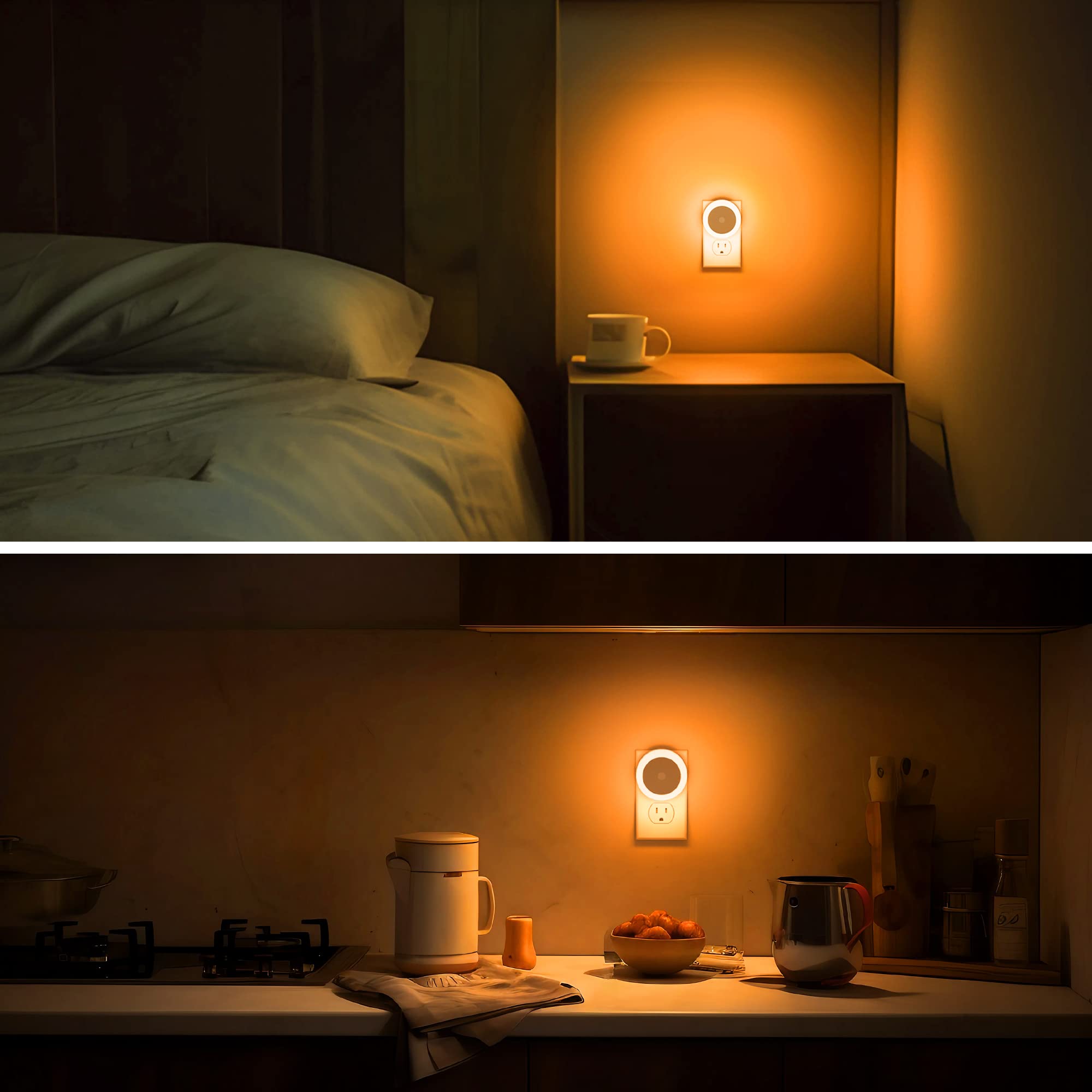 Briignite Amber LED Night Light for Kids & Adults - 4 Pack Plug-in Wall Light, 0.6W 60LM - Perfect for Hallways, Bedrooms, Nurseries & Bathrooms
