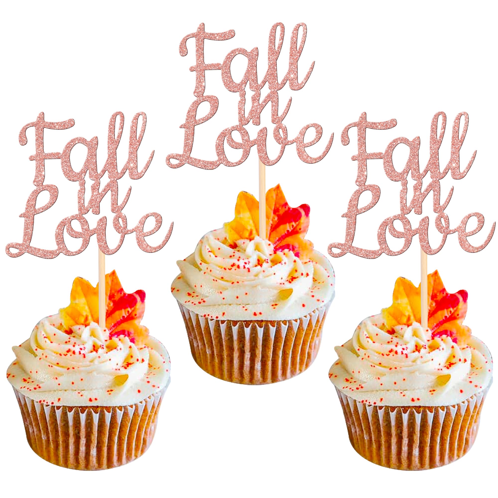 24-Piece Rose Gold Glitter Cupcake Toppers - Wedding, Bridal Shower, Engagement, Anniversary & Birthday Party Decorations - Elegant Cake Picks for Romantic Celebrations & Special Events