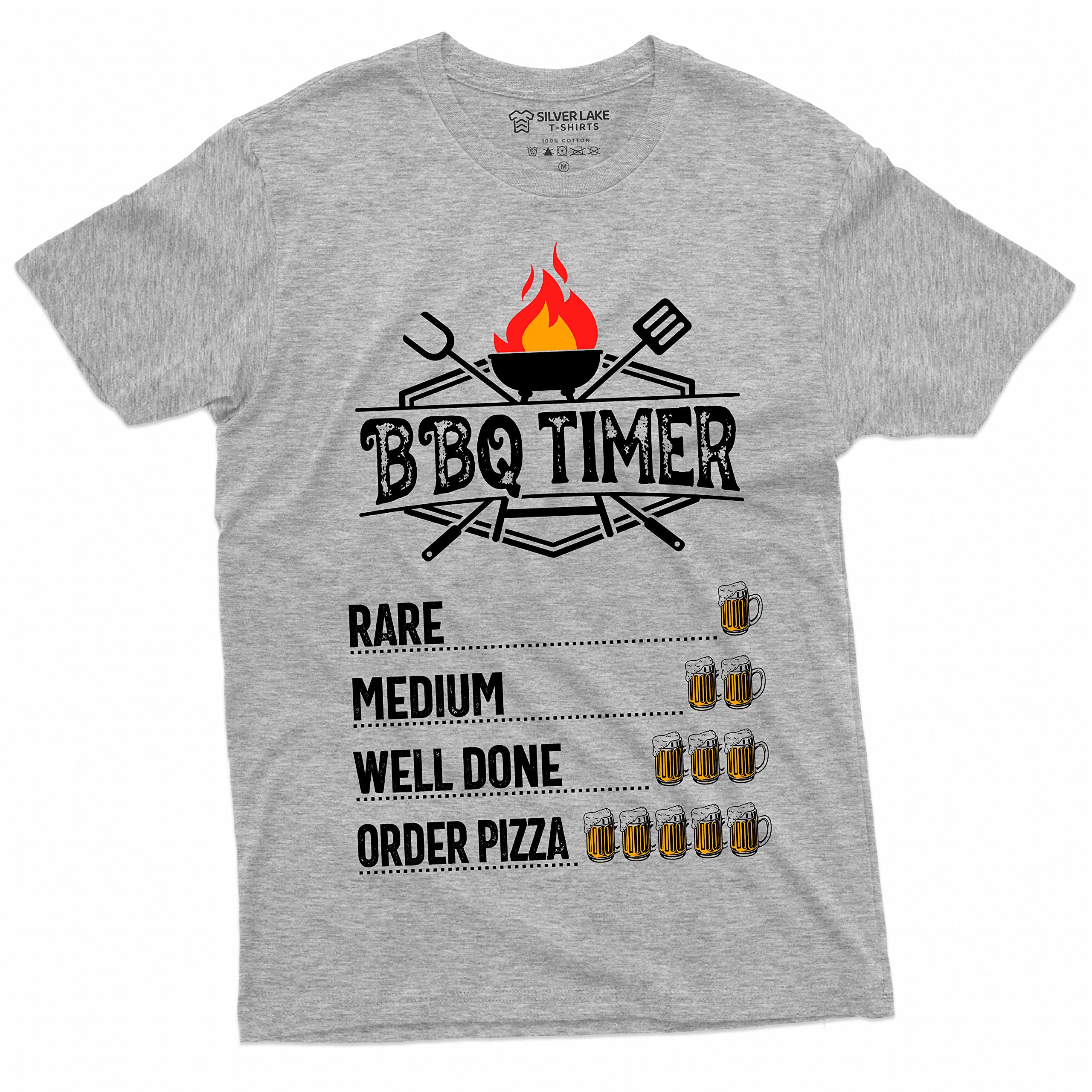 Funny BBQ Timer T-Shirt for Men - Silver Lake Graphic Humor Tee | Perfect for Outdoor Grilling, Beer Parties & Casual Wear