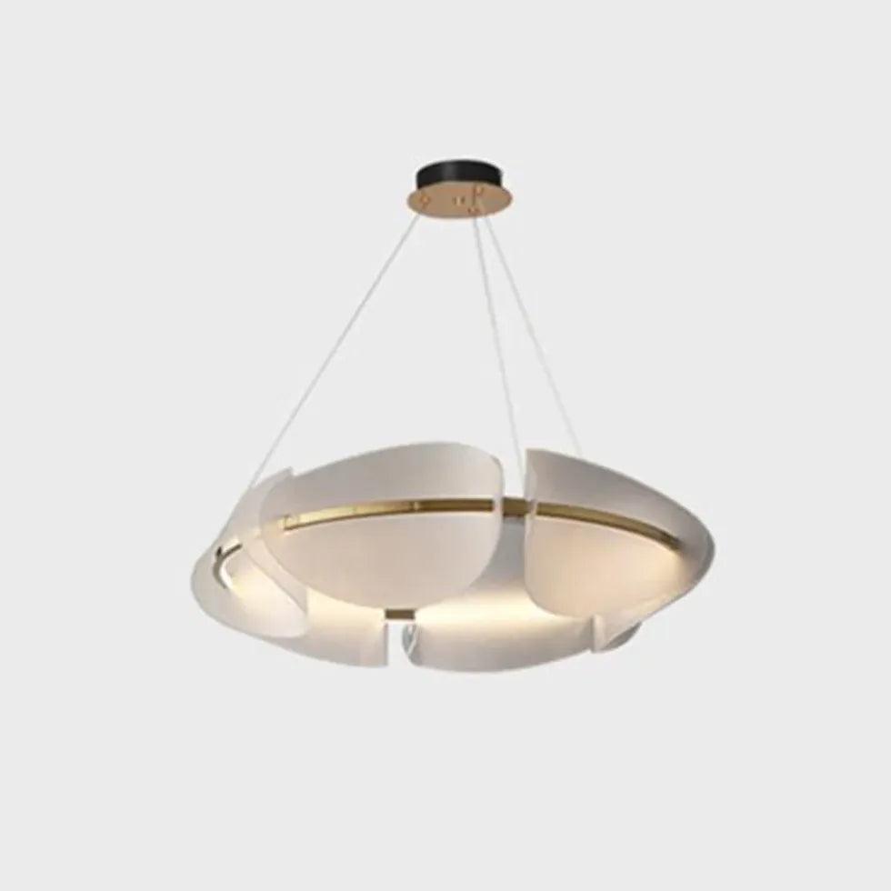 Modern White LED Pendant Light with Segmented Circular Frame - Perfect for Dining Room, Kitchen Island, and Living Room Lighting