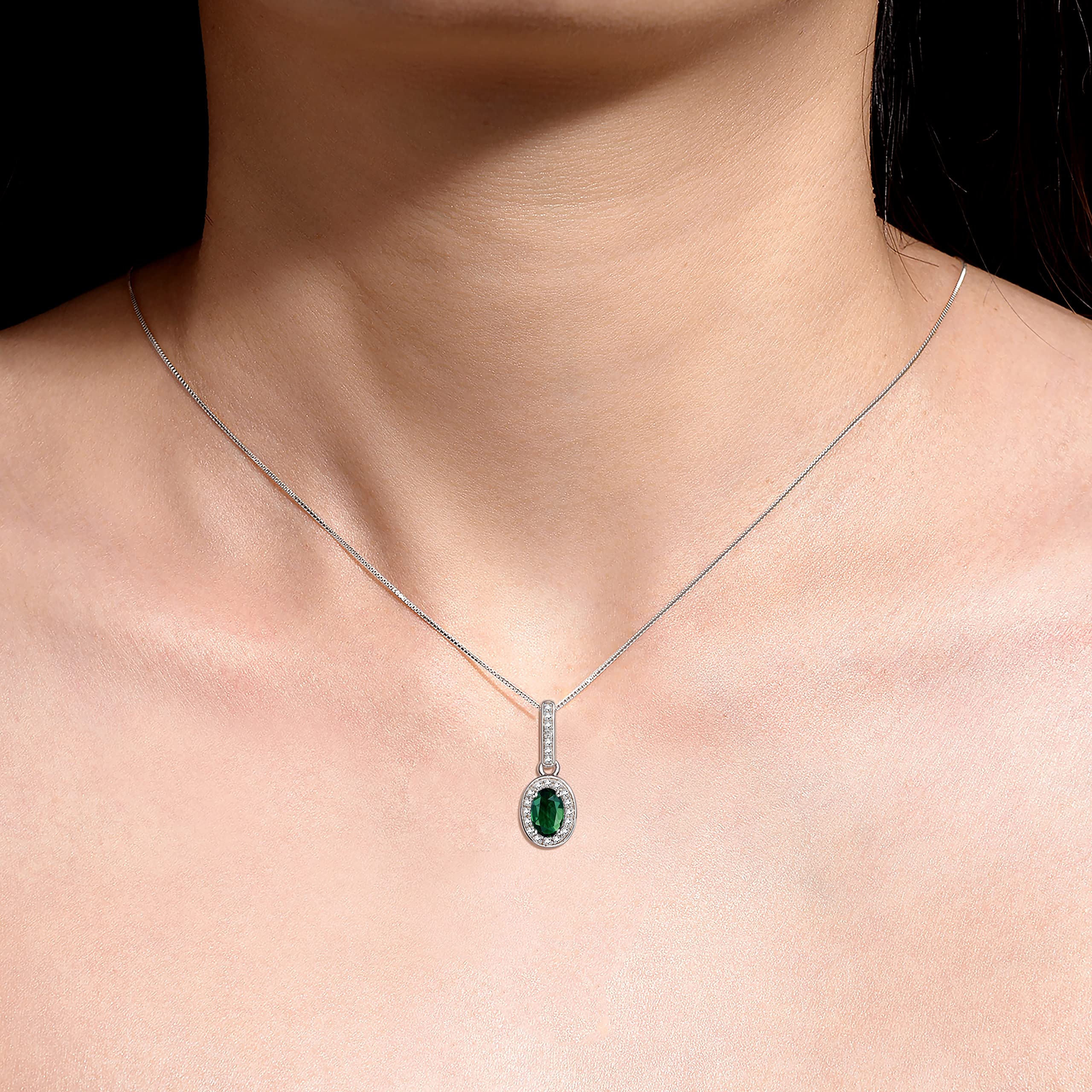 Rylos Sterling Silver Halo Jewelry Set for Women - 6X4MM Green Sapphire September Birthstone Ring, Earrings & Necklace with Gemstones & Diamonds | Perfect Matching Friendship Jewelry Gift for Birthday, Anniversary & Special Occasions